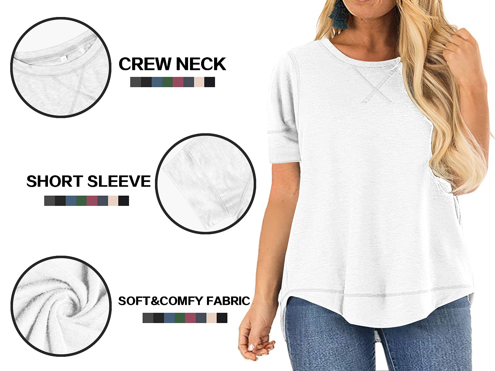 LANREMON Women's Plus Size Casual Short Sleeve Tunic Top with Pockets - Round Neck Loose Fit Blouse for Work, Travel & Everyday Wear