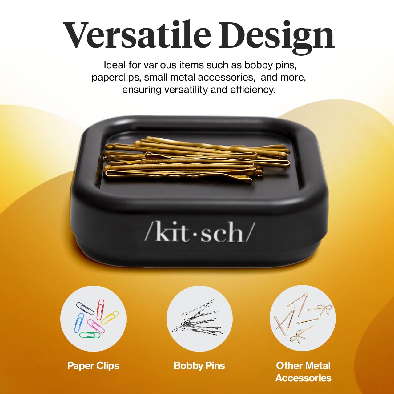 Kitsch Magnetic Bobby Pin Holder - Strong Magnetic Desk & Vanity Organizer for Hair Clips, Bobby Pins & Paper Clips - Black (1 Pc) | Perfect for Home, Office & Travel Organization