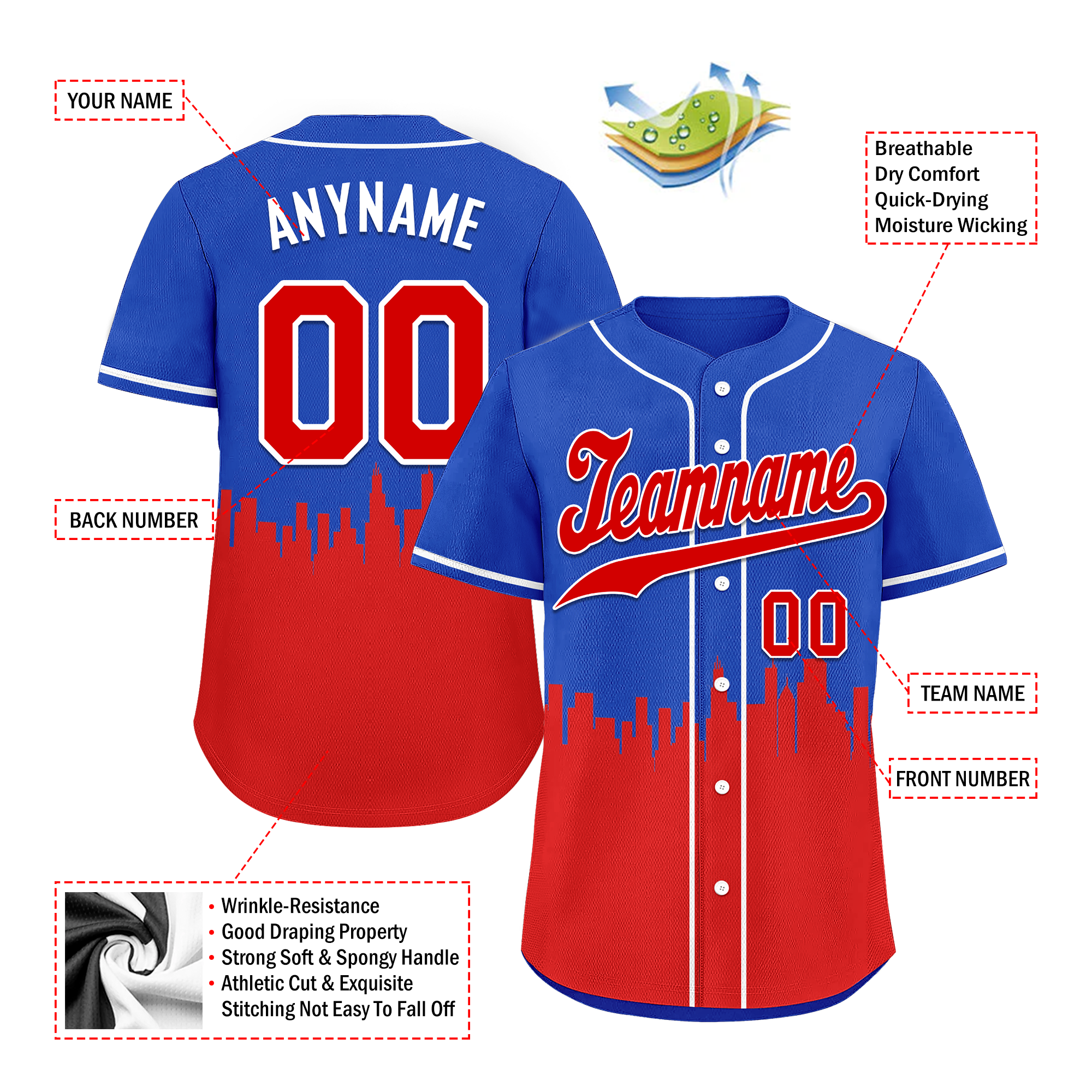 Custom Blue & Red City Edition Personalized Authentic Baseball Jersey - BSBJ01 D017129 - Perfect for Team Sports, Fan Events & Game Day Outfits