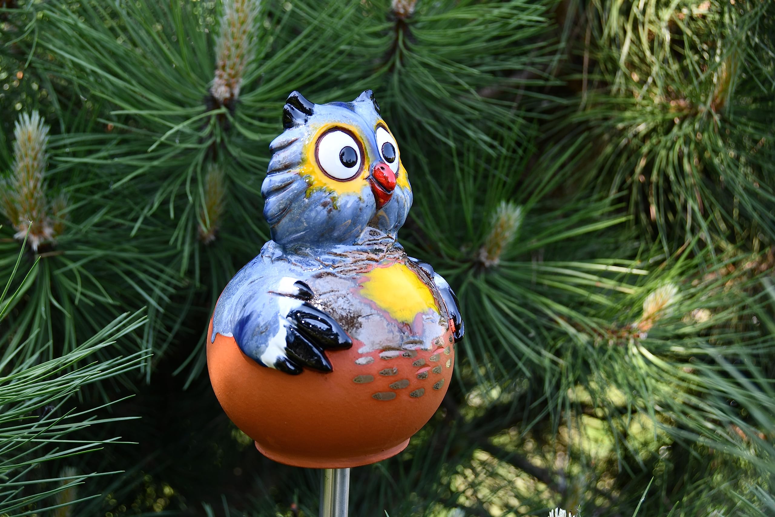 Handmade Ceramic Owl Lawn Stake - Frostproof Outdoor Garden Statue Decor - Unique Gift for Gardeners, Men & Women - Perfect for Yard, Patio & Landscape Decoration