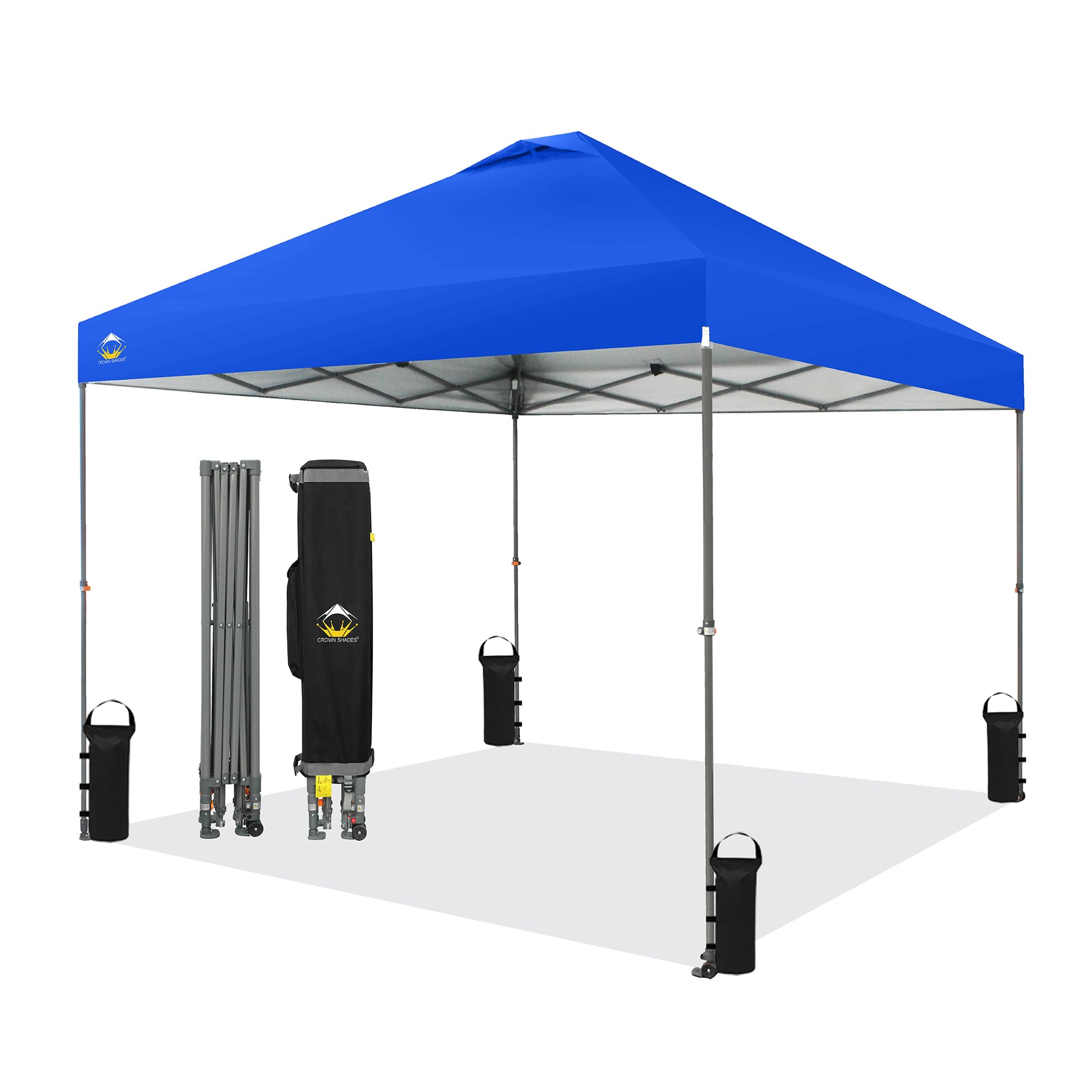 CROWN SHADES 10x10 Pop Up Canopy Tent - Adjustable Height Beach Shade with One Push Setup - Portable Outdoor Sun Shelter for Camping, Picnics, Backyard Parties - Includes STO-N-Go Carry Bag (Blue) | Perfect for Beach Days, Tailgating & Outdoor Events