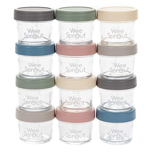 WeeSprout 12-Pack 4 oz Glass Baby Food Storage Jars with Lids - Reusable, Freezer Safe, Microwave & Dishwasher Friendly Containers for Infants - Perfect for Homemade Purees, Meal Prep, and On-the-Go Feeding