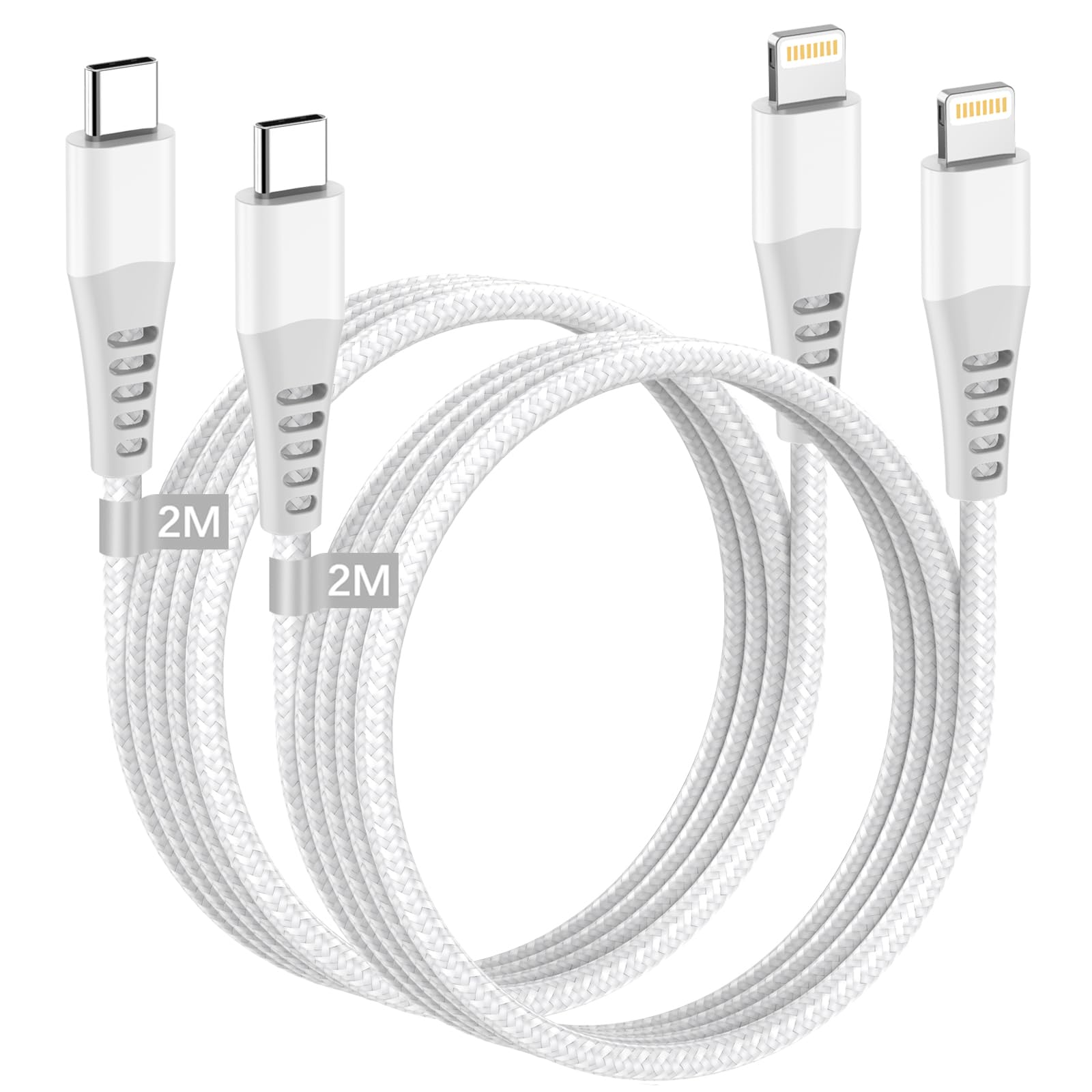 2-Pack MFi Certified USB C to Lightning Cable 2M Fast Charging Nylon Braided Cable for iPhone 14 Pro Max 13 12 11 XS 8 SE - Perfect for Home, Office, Car & Travel Charging