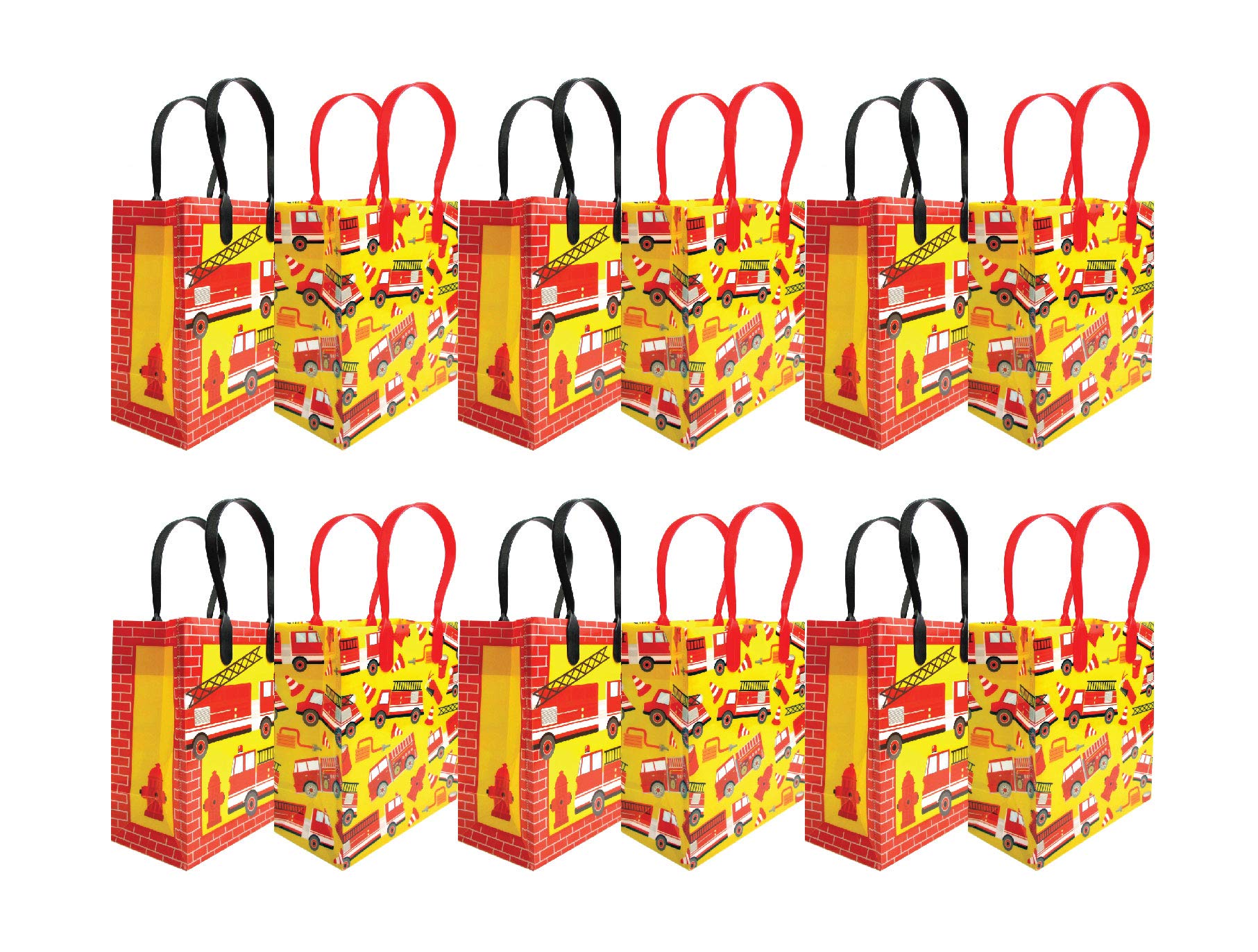 Fire Truck Themed Party Favor Bags with Handles - 12 Pack Firefighter Goodie Bags for Kids Birthday, Baby Shower & Classroom Treats | Perfect for Candy, Toys & Party Favors