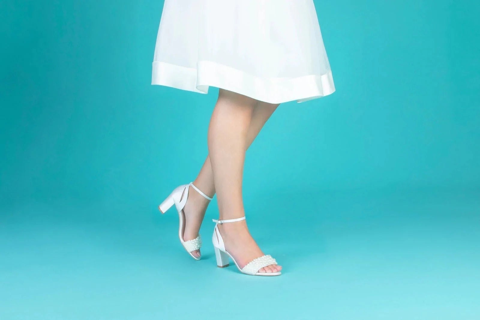 Perfect Bridal Carrie Ivory Satin Block Heel Wedding Sandals with Pearl Embellishments - Elegant Bridal Shoes for Church Ceremony, Outdoor Wedding & Reception