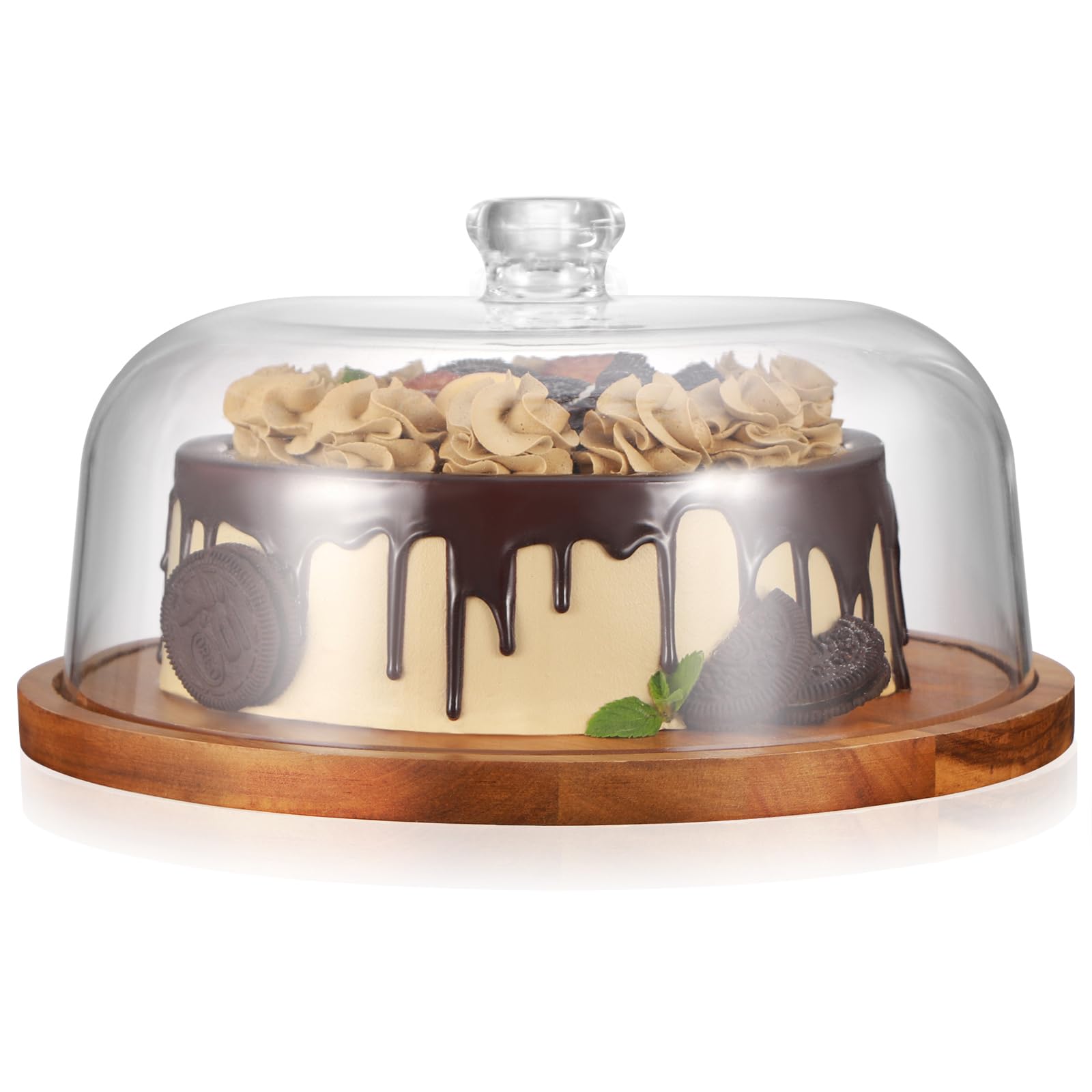 Wooden Cake Stand with Acrylic Dome Lid - 11.8