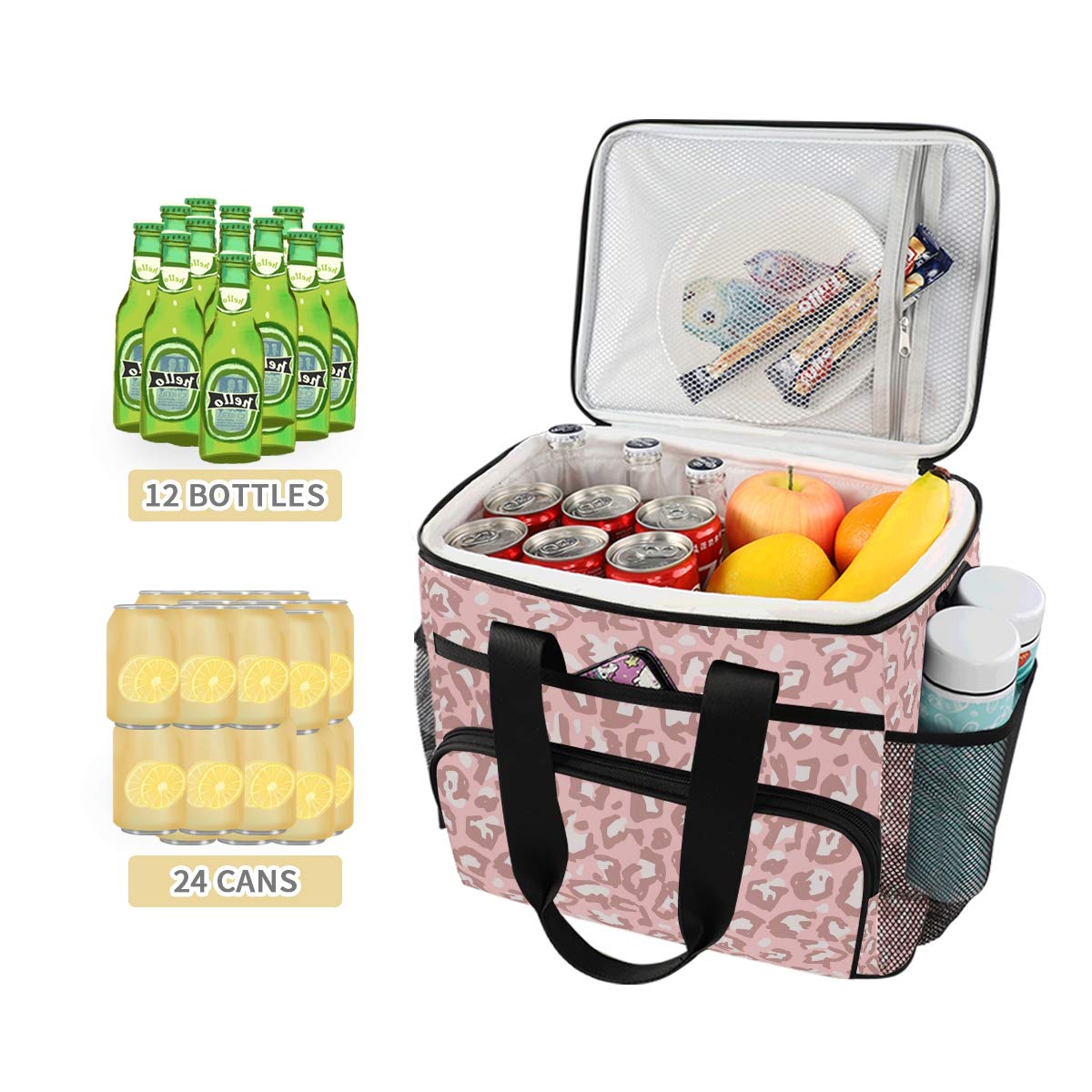 ALAZA Grunge Leopard Print Pink Large Insulated Cooler Lunch Bag - Waterproof Picnic Cooler for Camping, Beach, BBQ & Outdoor Activities | Perfect for Work, School & Family Outings