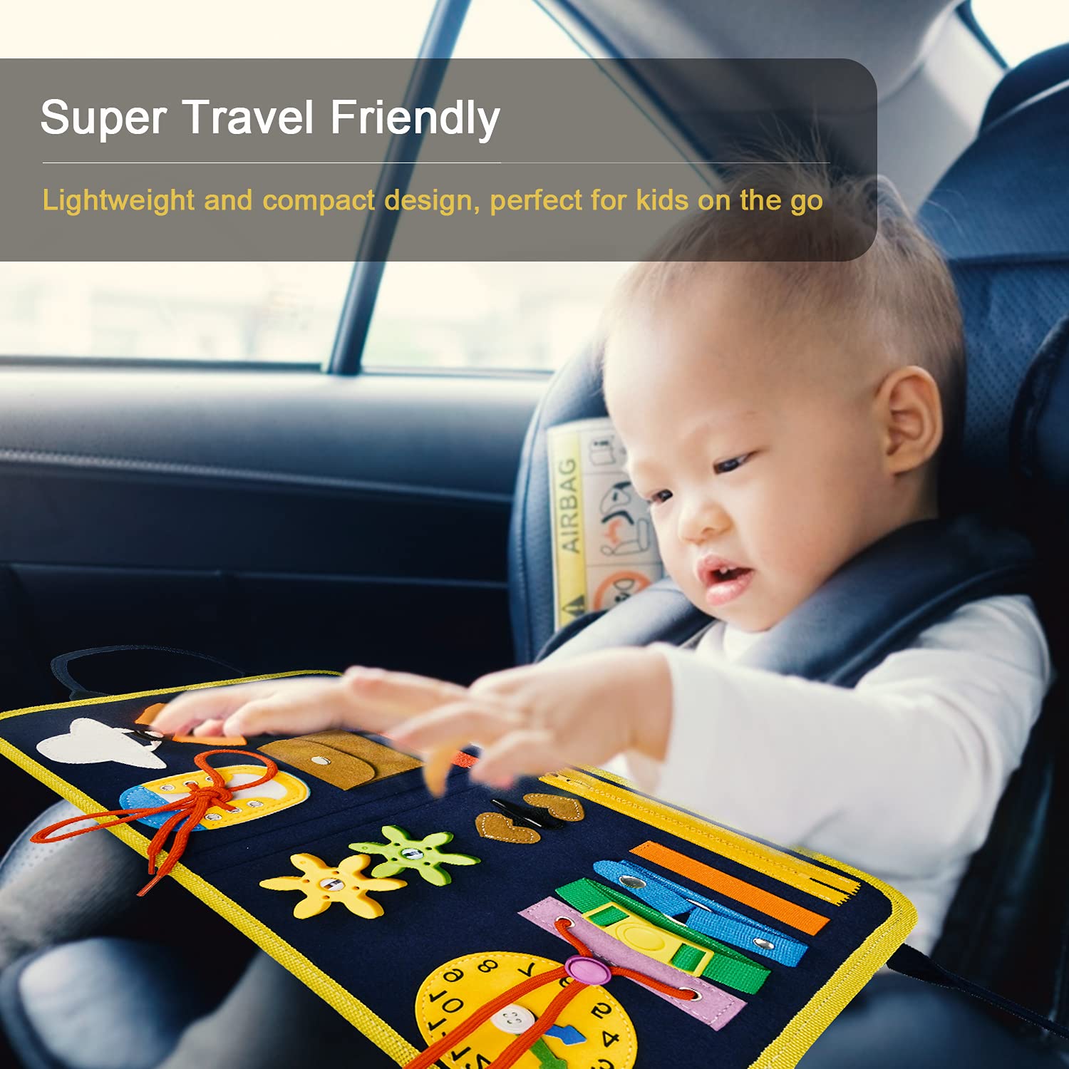 VARANO Montessori Busy Board for Toddlers - Sensory Activity Toy for Fine Motor Skills Development, Educational Travel Toys for Airplane & Car Rides, Perfect Gift for Boys & Girls Ages 2-6 - Ideal for Home, Classroom & On-the-Go Learning