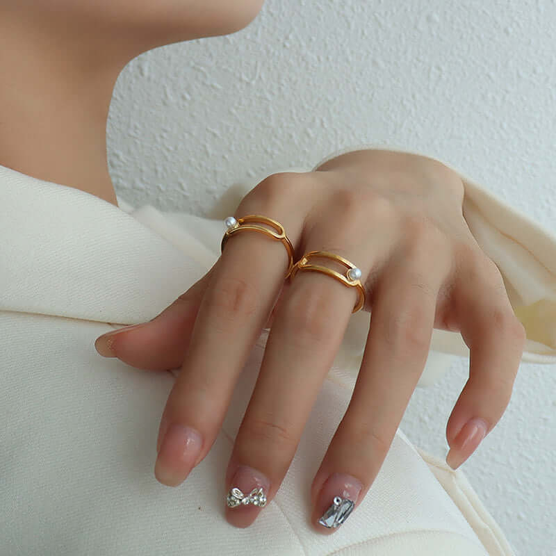 18K Gold Pearl Safety Pin Rings for Women - Elegant Vintage Jewelry Gift for Birthdays, Anniversaries & Special Occasions | A201