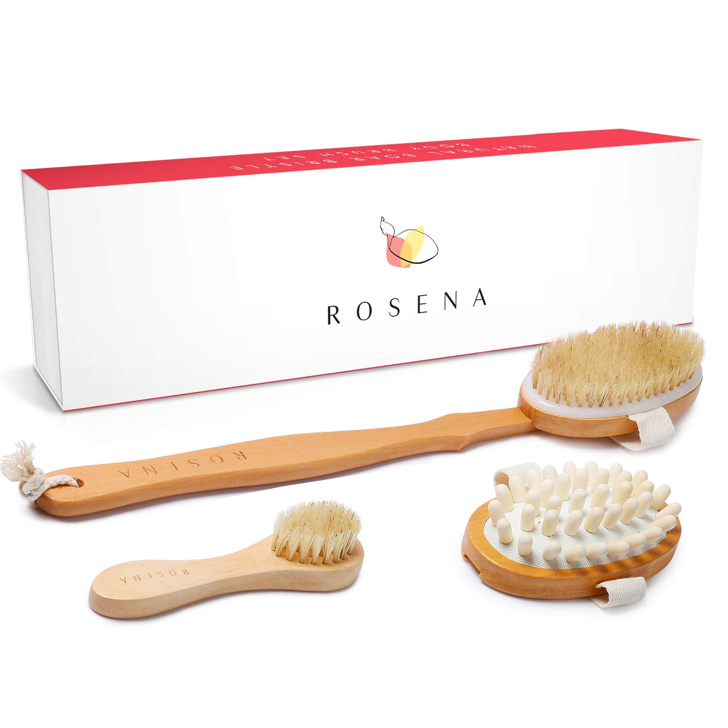 Dry Brushing Body Brush Set – Natural Bristle Exfoliating Brush Kit for Lymphatic Drainage & Cellulite Massage | Includes Face Cleansing Brush | Spa & Home Self-Care for Smooth, Glowing Skin | Perfect for Dry Skin Brushing & Detox Routine