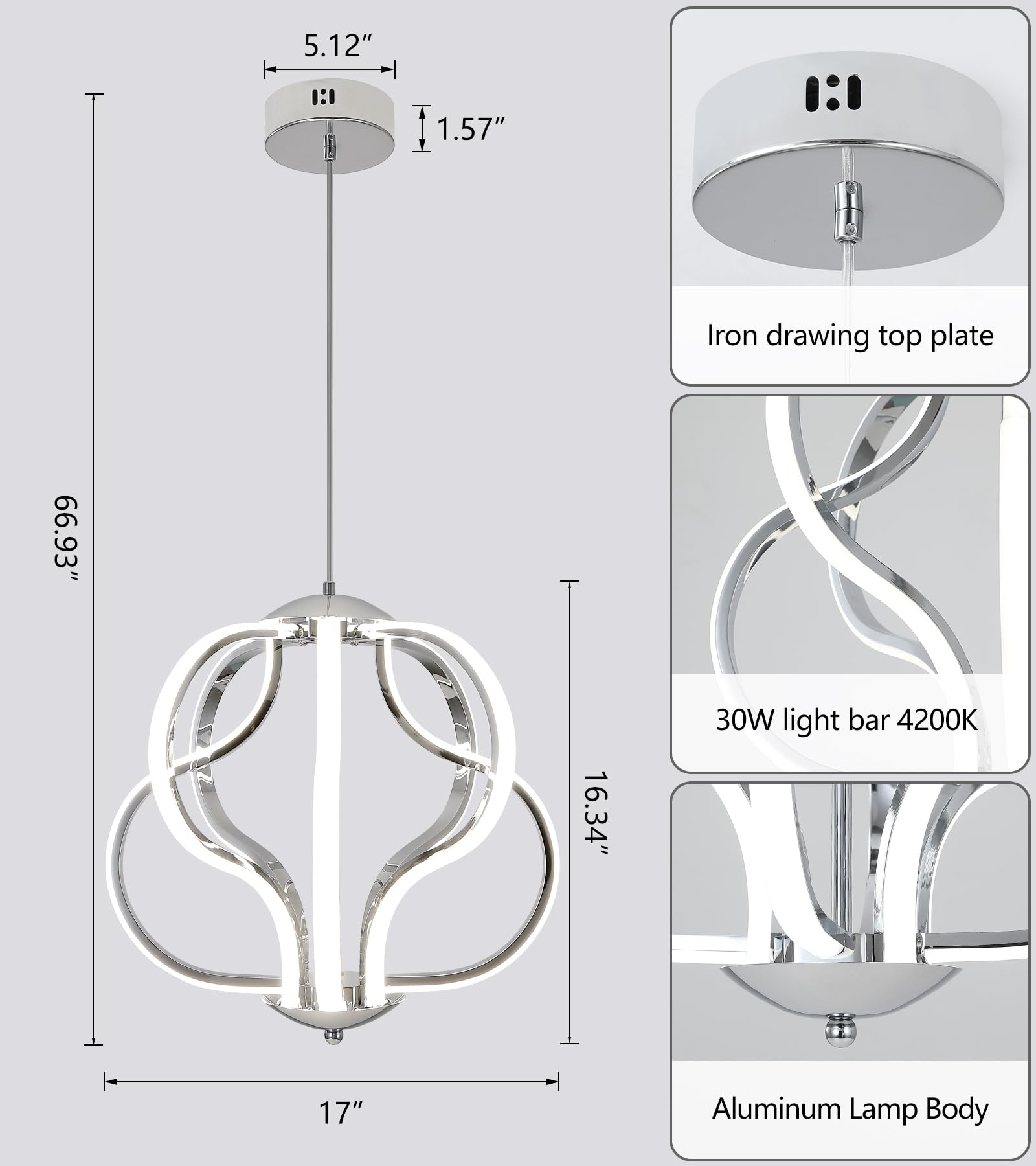 Modern LED Chandelier with Chrome Finish - 8-Light Hanging Pendant Lighting Fixture for Dining Room, Foyer, Entryway, Kitchen & Living Room - Perfect for Home Decor and Ambient Lighting