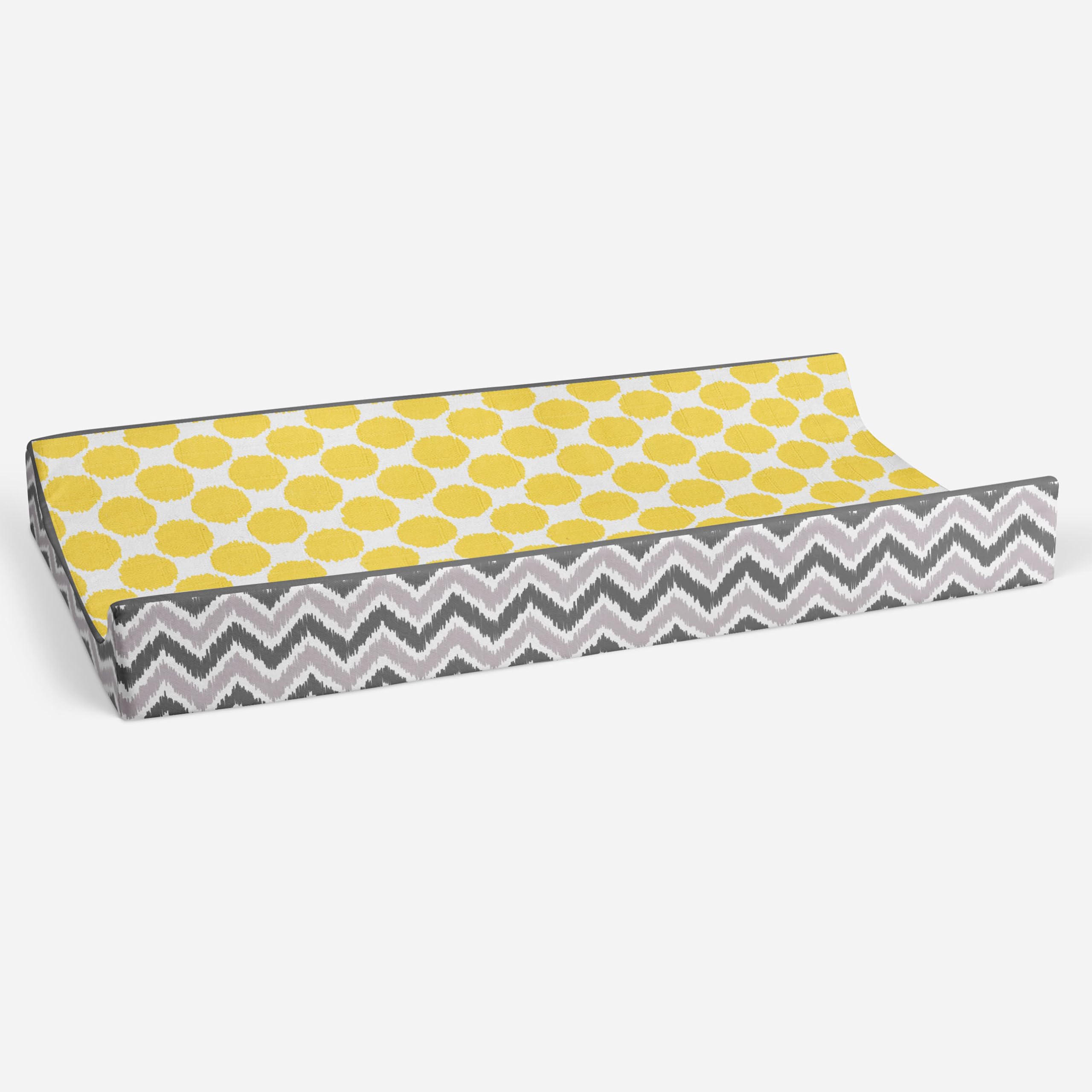 Bacati Ikat Zigzag Grey & Muslin Yellow Dots Changing Pad Cover - Soft Baby Changing Table Cover for Nursery, Diaper Station & Travel - Waterproof & Breathable Fabric