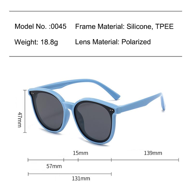 3-12 Years Kids Polarized Sunglasses for Boys & Girls - UV400 Protection Cat Eye Fashion Shades with Soft TPEE Frame (Light Blue) - Perfect for Beach, Outdoor Play & Summer Activities