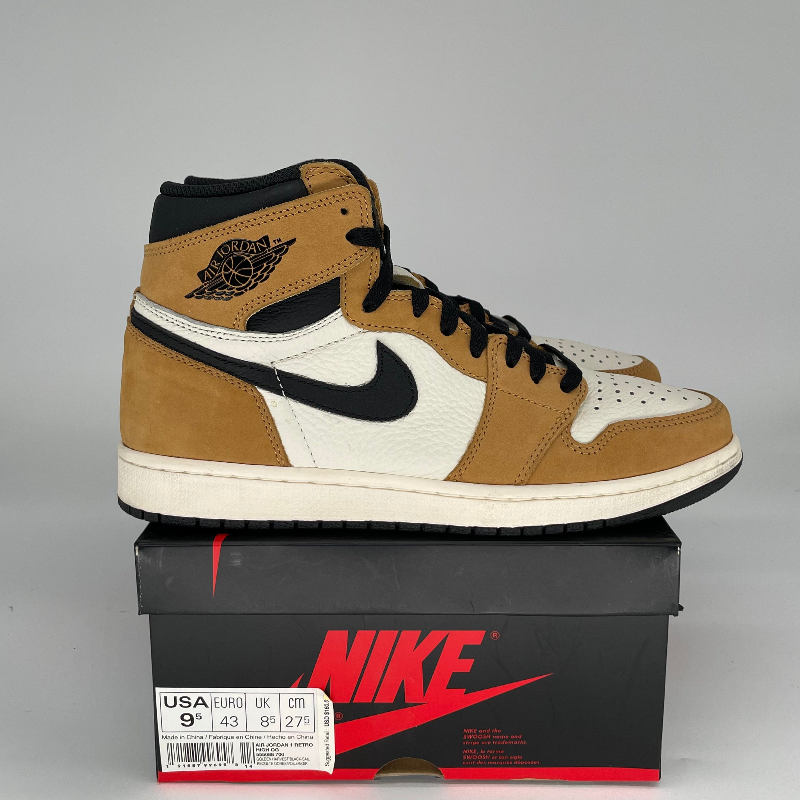 AIR JORDAN 1 ROOKIE OF THE YEAR Sneakers Men's Size 9.5 - Retro Basketball Shoes 555088-700 for Casual Wear & Street Fashion