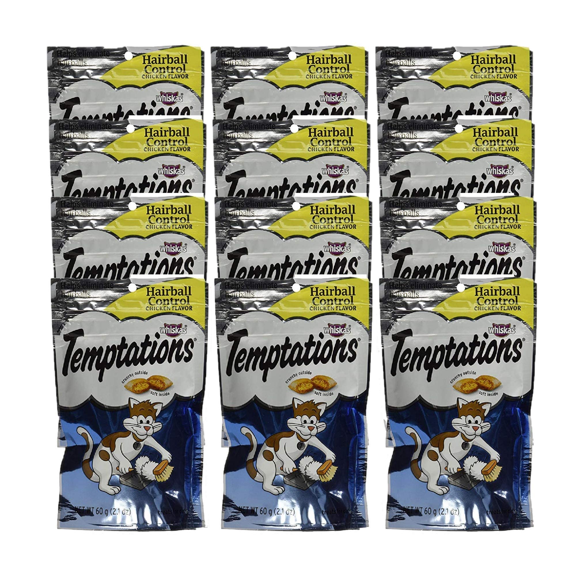 Temptations Hairball Control Cat Treats - Chicken Flavor (12 Pack) | Healthy Snacks for Indoor Cats | Reduce Hairballs & Promote Digestion | Perfect for Daily Feeding & Training Rewards