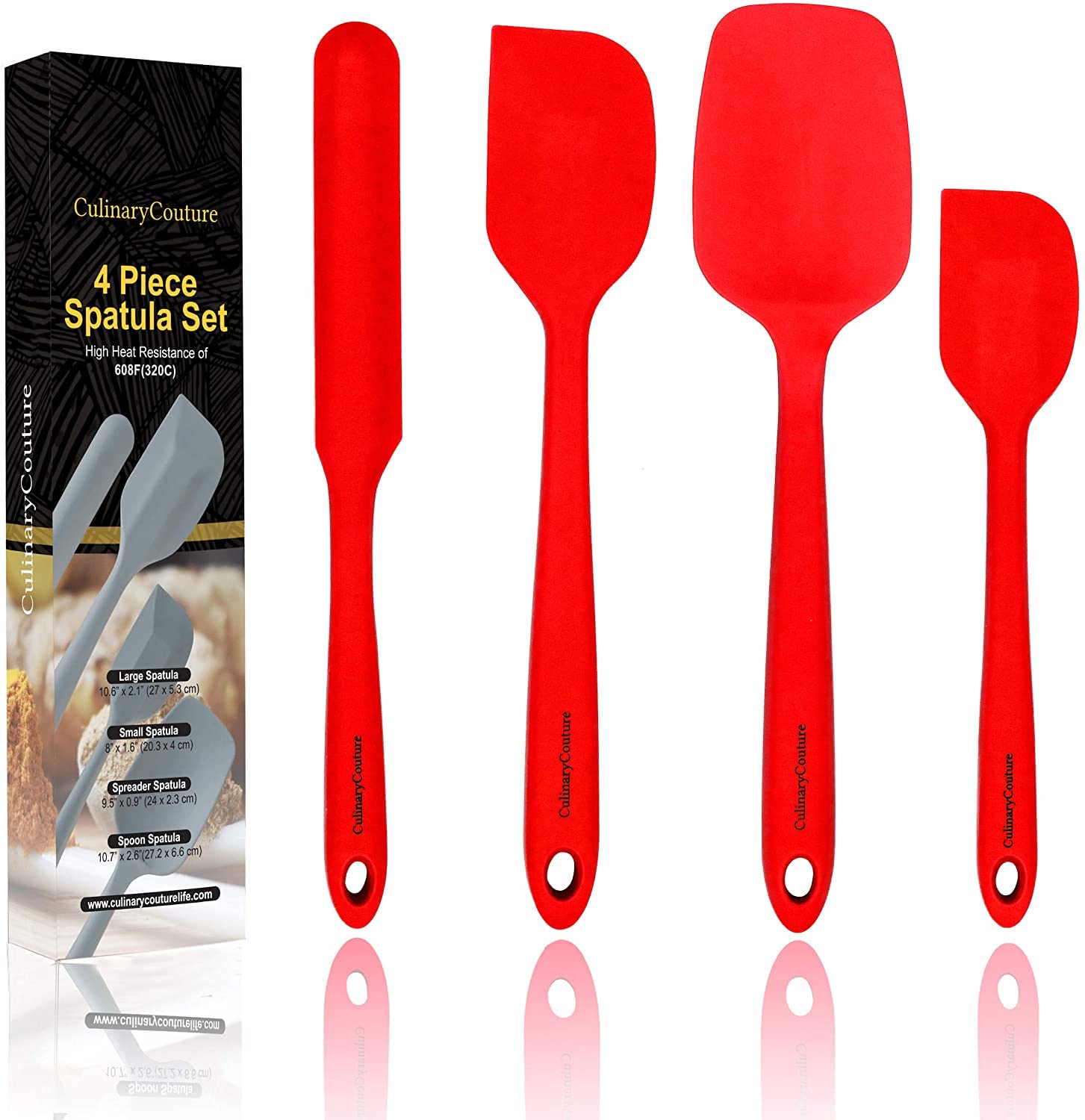 Premium Silicone Spatula Set for Baking & Cooking - 4-Piece Heat-Resistant Nonstick Kitchen Utensils with Free Recipe E-Book - Perfect for Cakes, Cookies, Pancakes & More - Red