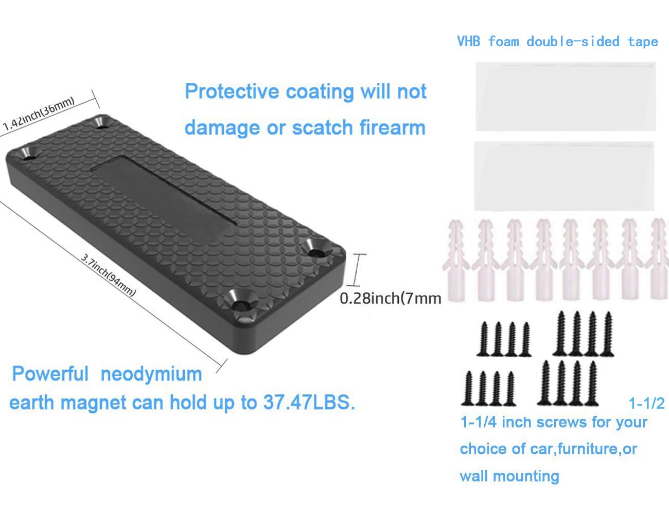 **DB 2-Pack Gun Magnet Mount - 37.47 lb Heavy Duty Magnetic Gun Holster, Rubber Coated Concealed Holder for Handgun, Shotgun, Rifle & Revolver - Perfect for Home Defense, Car Storage & Quick Access**