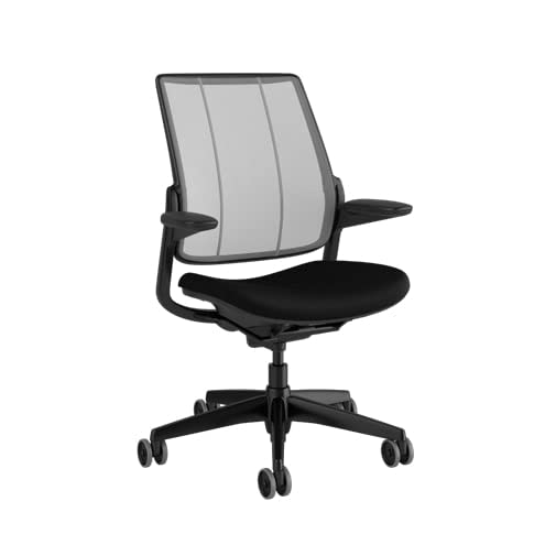 Humanscale Diffrient Smart Ergonomic Office Chair - Adjustable Duron Arms, Black Fabric Seat, Platinum Mesh Back with Carpet Casters - Perfect for Home Office & Workspace Comfort