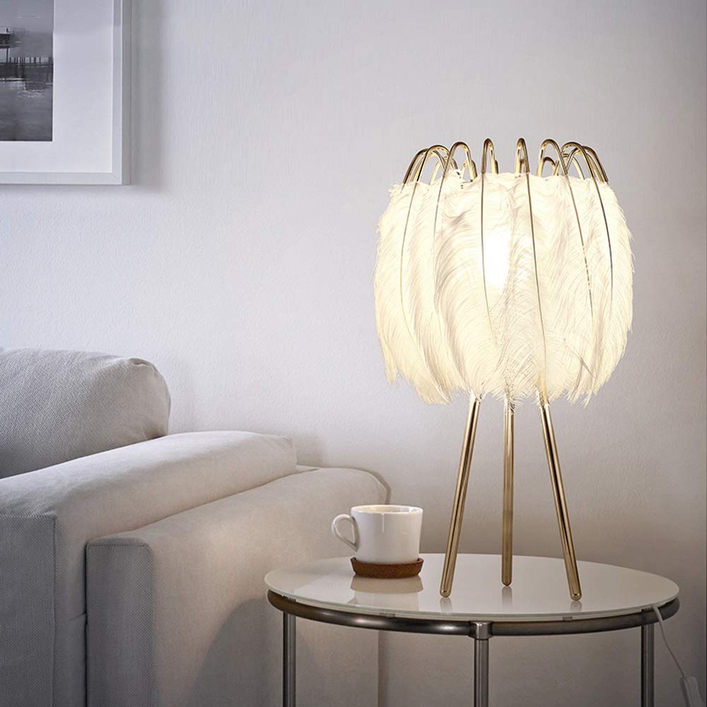 Nordic Feather Table Lamp - Modern Minimalist Bedside Desk Light for Living Room, Bedroom, Study & Dining Room | Soft Ambient Lighting for Home Office Decor & Cozy Reading Nook