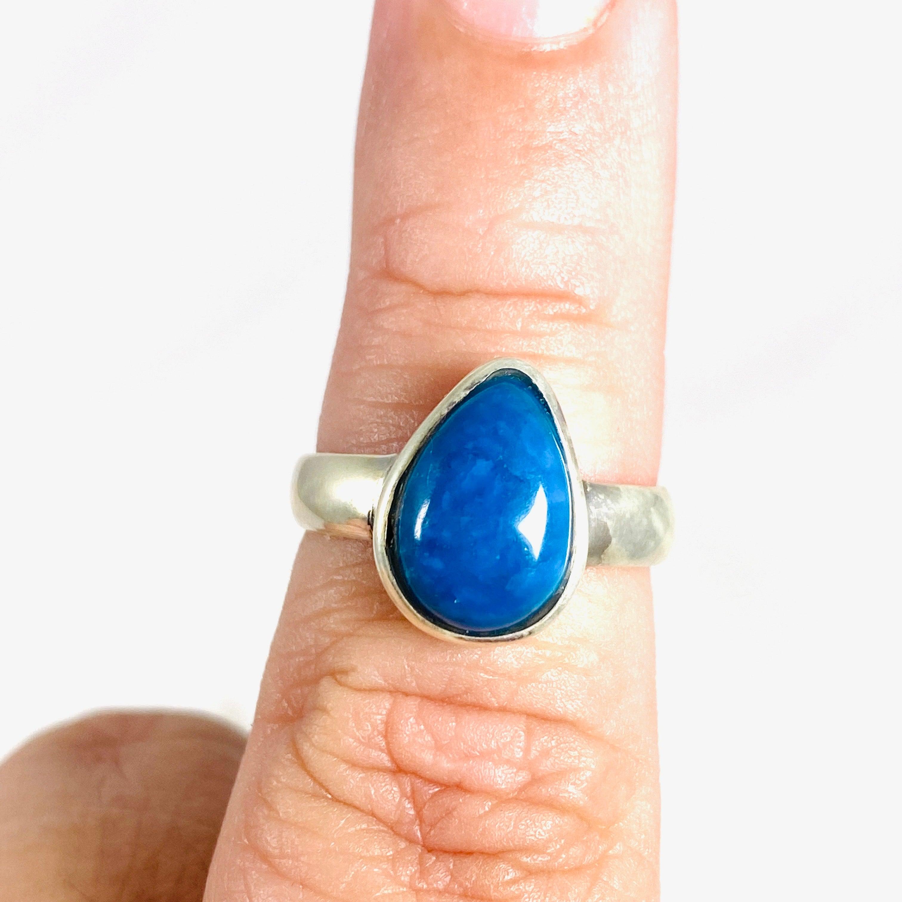Natural Cavansite Teardrop Ring Size 8.5 - Handmade Blue Crystal Jewelry for Women - Perfect for Boho Style, Meditation & Spiritual Healing