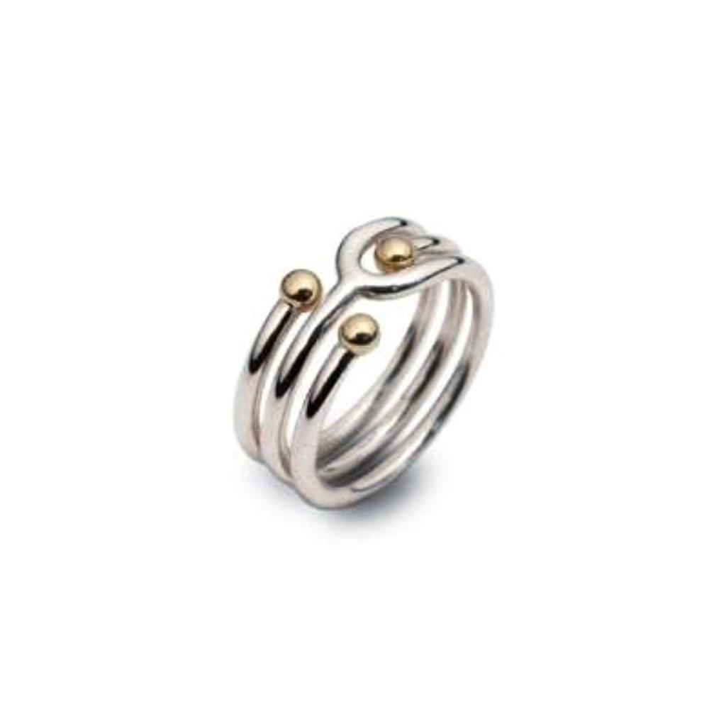 Sterling Silver & 9ct Gold Triple Beaded Stacking Ring for Women - Elegant Layered Jewelry for Everyday Wear, Gift Giving & Special Occasions