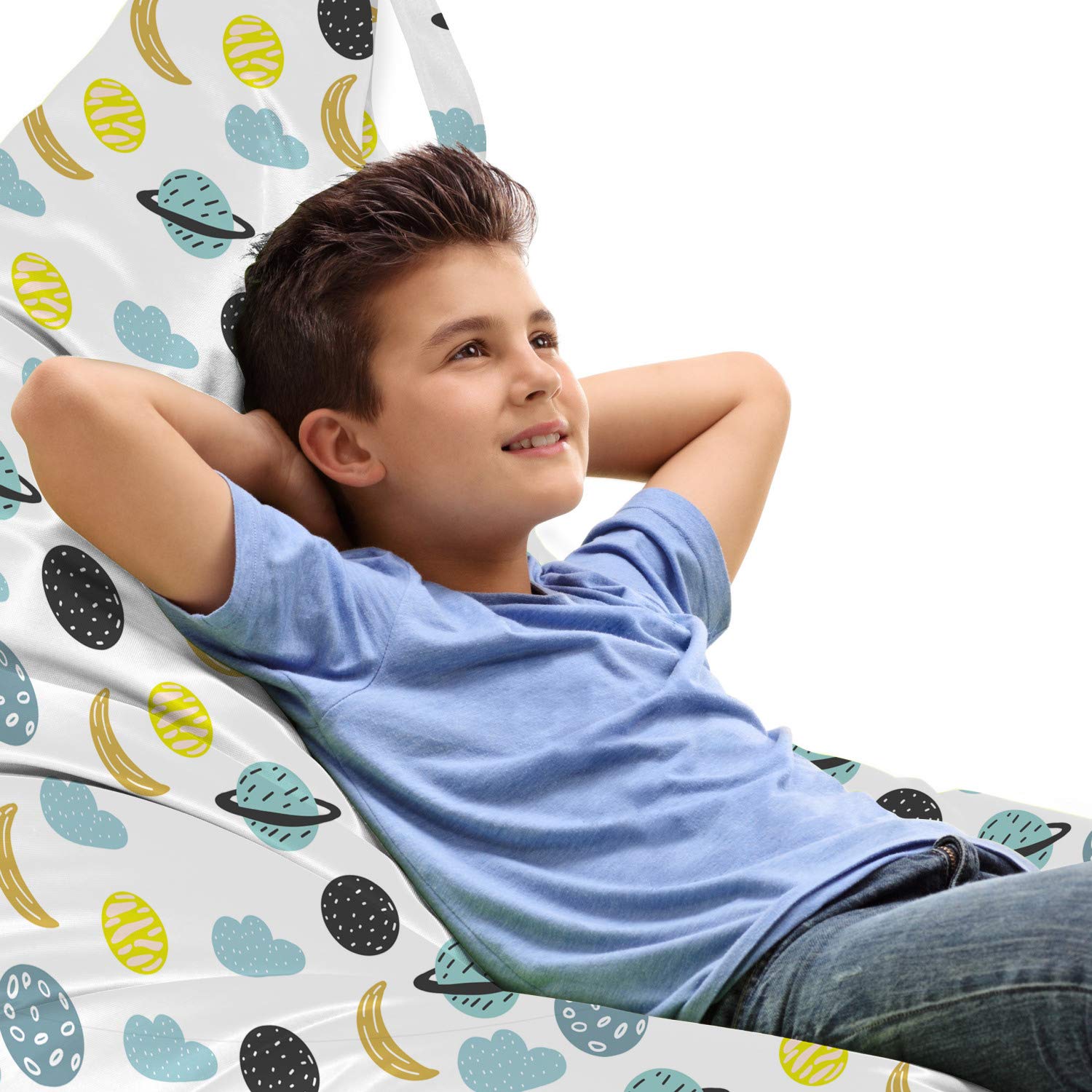 Ambesonne Moon Lounger Chair Bag - Large Capacity Storage with Handle, Crescent Planets & Clouds Doodle Pattern, Multicolor - Perfect for Beach, Camping, Picnics & Outdoor Relaxation