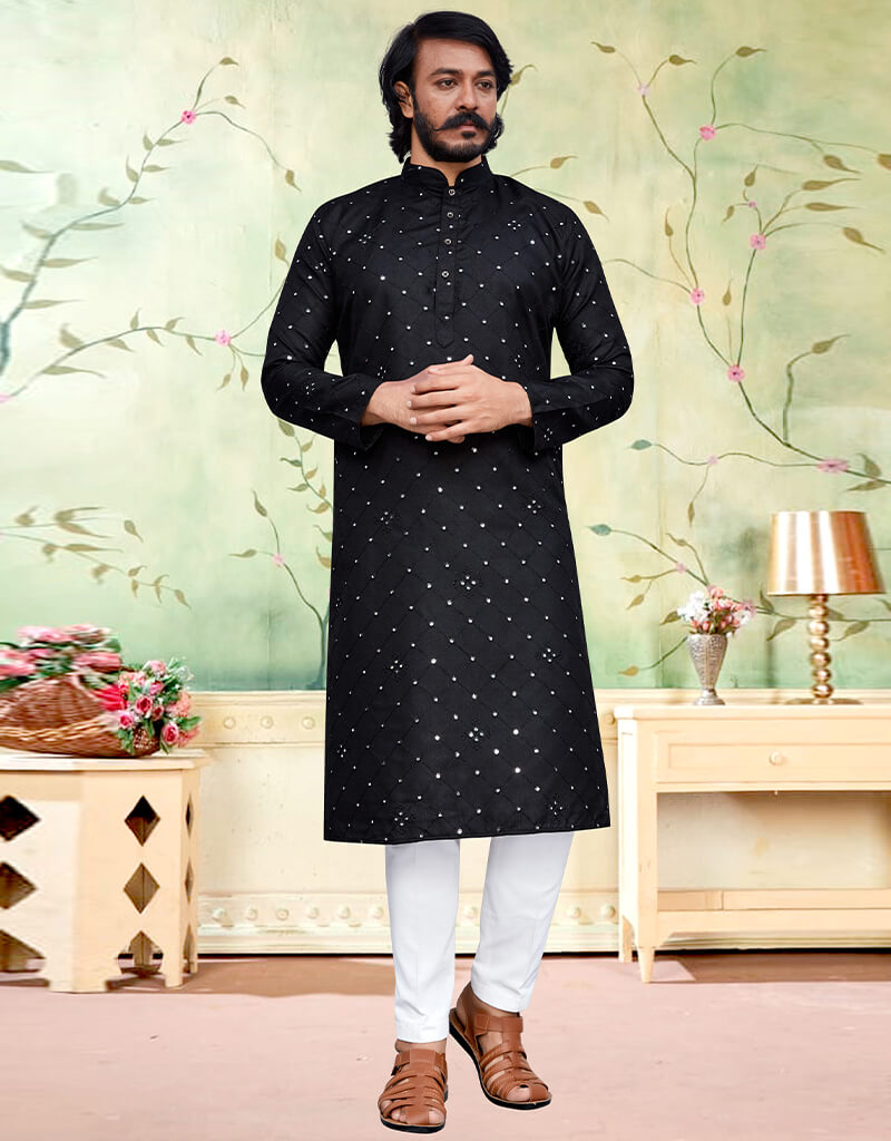 Stylish Black Kurta Cotton Pajama Set for Men - Comfortable Traditional Indian Outfit for Casual Wear, Festivals & Relaxation