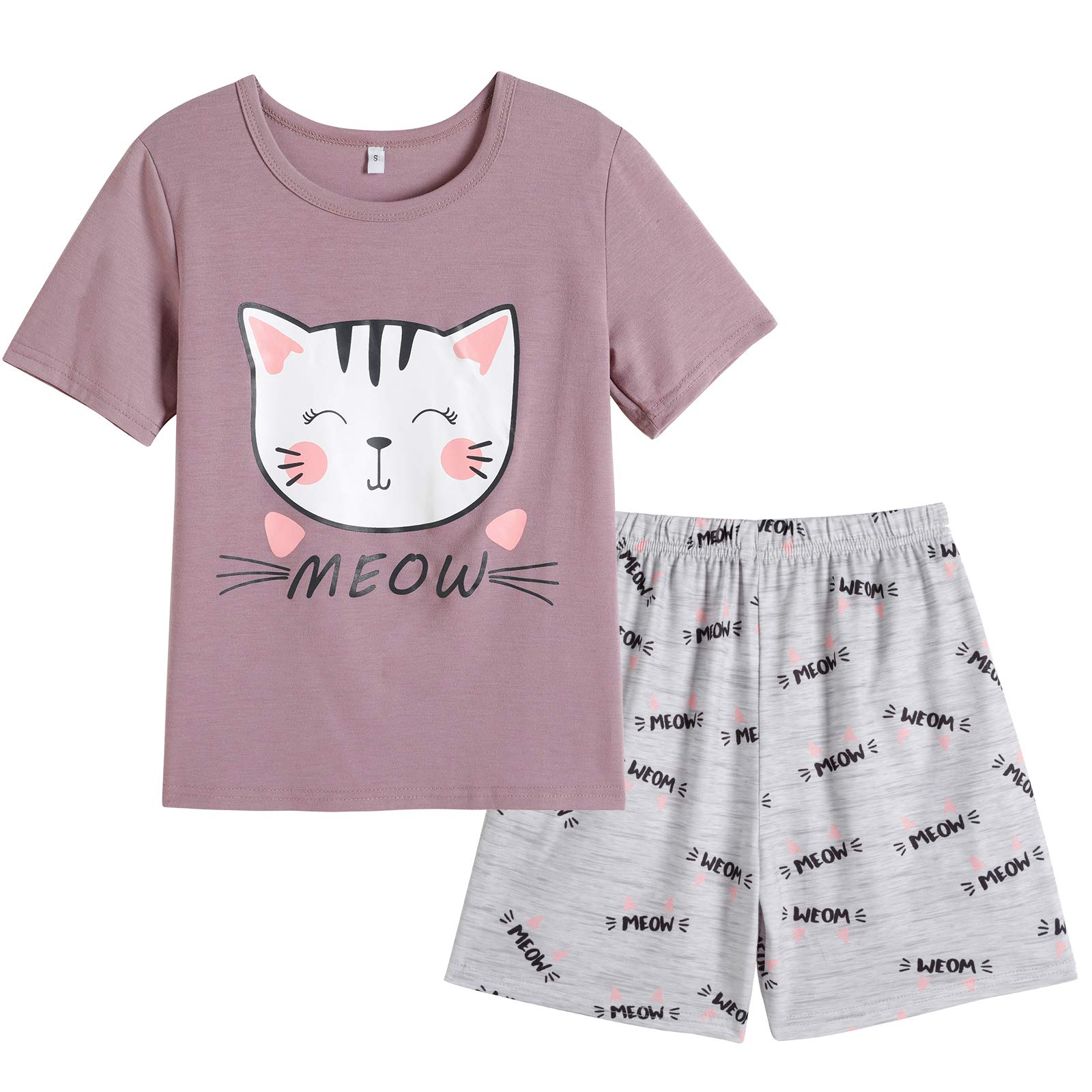 Big Girls Summer Pajama Set - Striped Heart Print Sleepwear for Comfort & Style