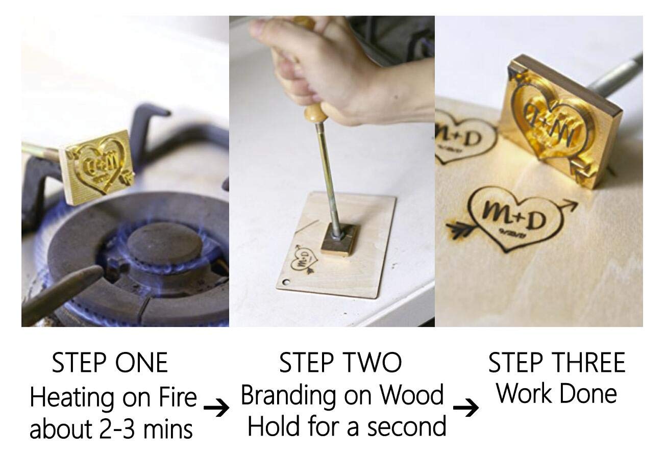 Custom Logo Wood Branding Iron - Durable Leather & BBQ Heat Stamp with Handle - Wedding Arrow & Hearts Design - Perfect for DIY Crafts, Leatherworking & Personalized Gifts