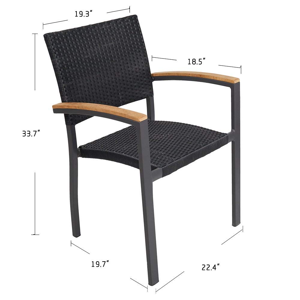 Doprticus 4-Piece Stackable Patio Dining Chairs Set with Armrests - Waterproof Rattan Furniture for Indoor & Outdoor Use - Perfect for Garden, Poolside, and Backyard Entertaining