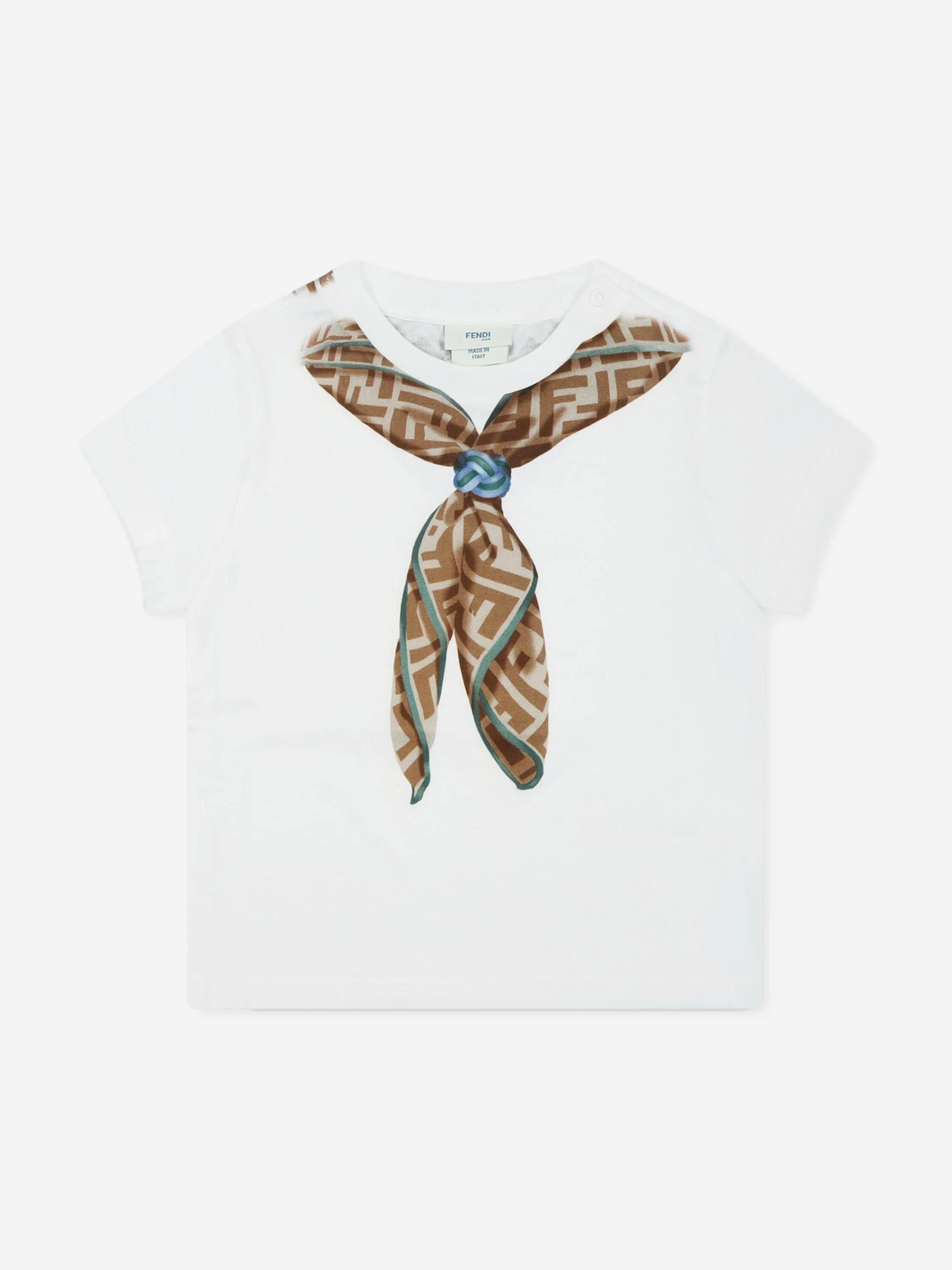 Baby Boys Scarf Print White T-Shirt - Soft Cotton Short Sleeve Tee for Toddlers & Infants - Perfect for Playdates, Family Outings & Photo Shoots