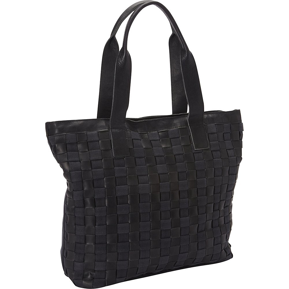 Premium Sharo Leather Weave Tote Bag with Black Canvas - Stylish Women's Handbag for Work, Travel & Everyday Use (Black)