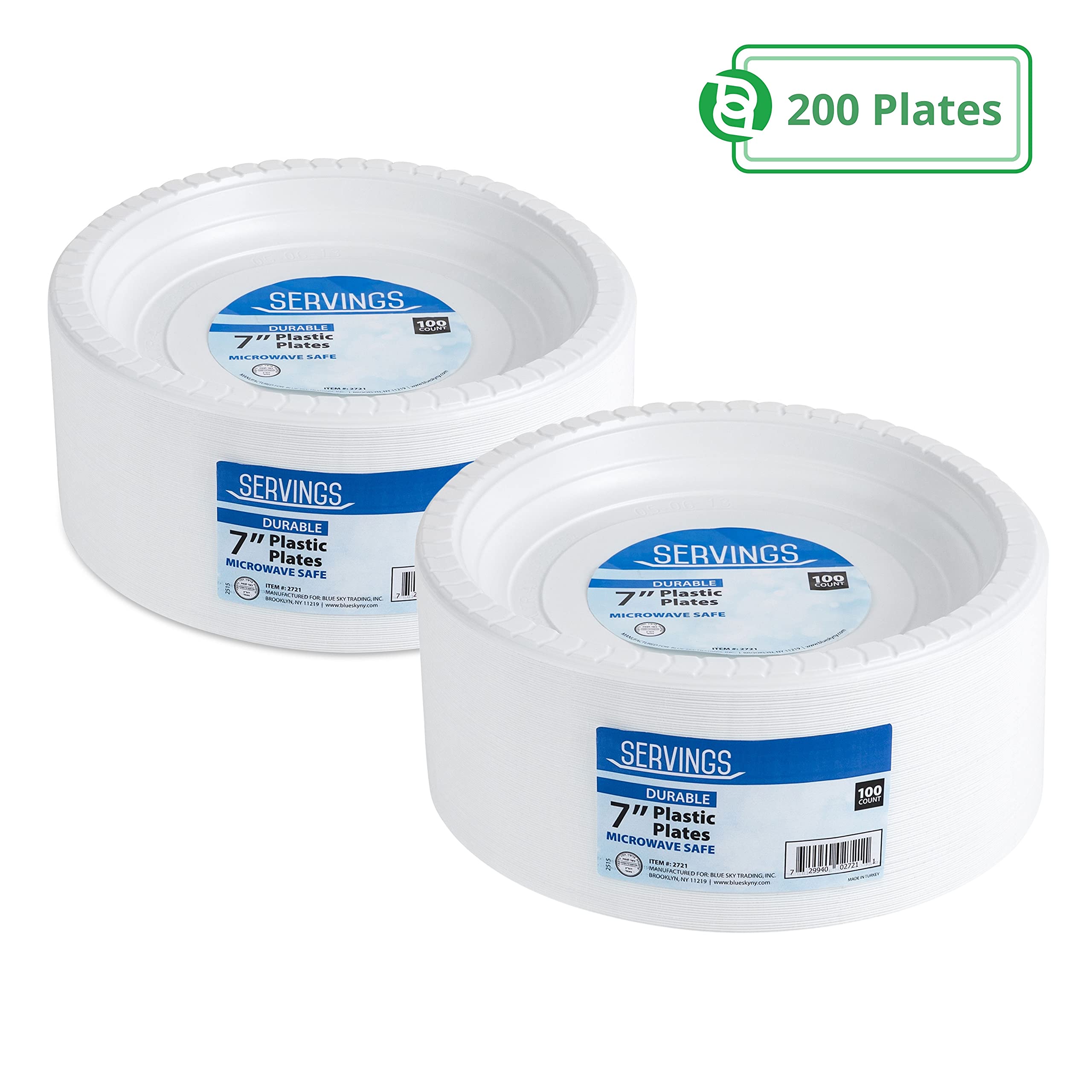Blue Sky 7 Inch White Plastic Plates - 200 Count Disposable Dinner Plates | Microwave Safe & Durable | Perfect for Birthday Parties, Weddings, Events, Picnics | Ideal for Home, Office & Outdoor Dining