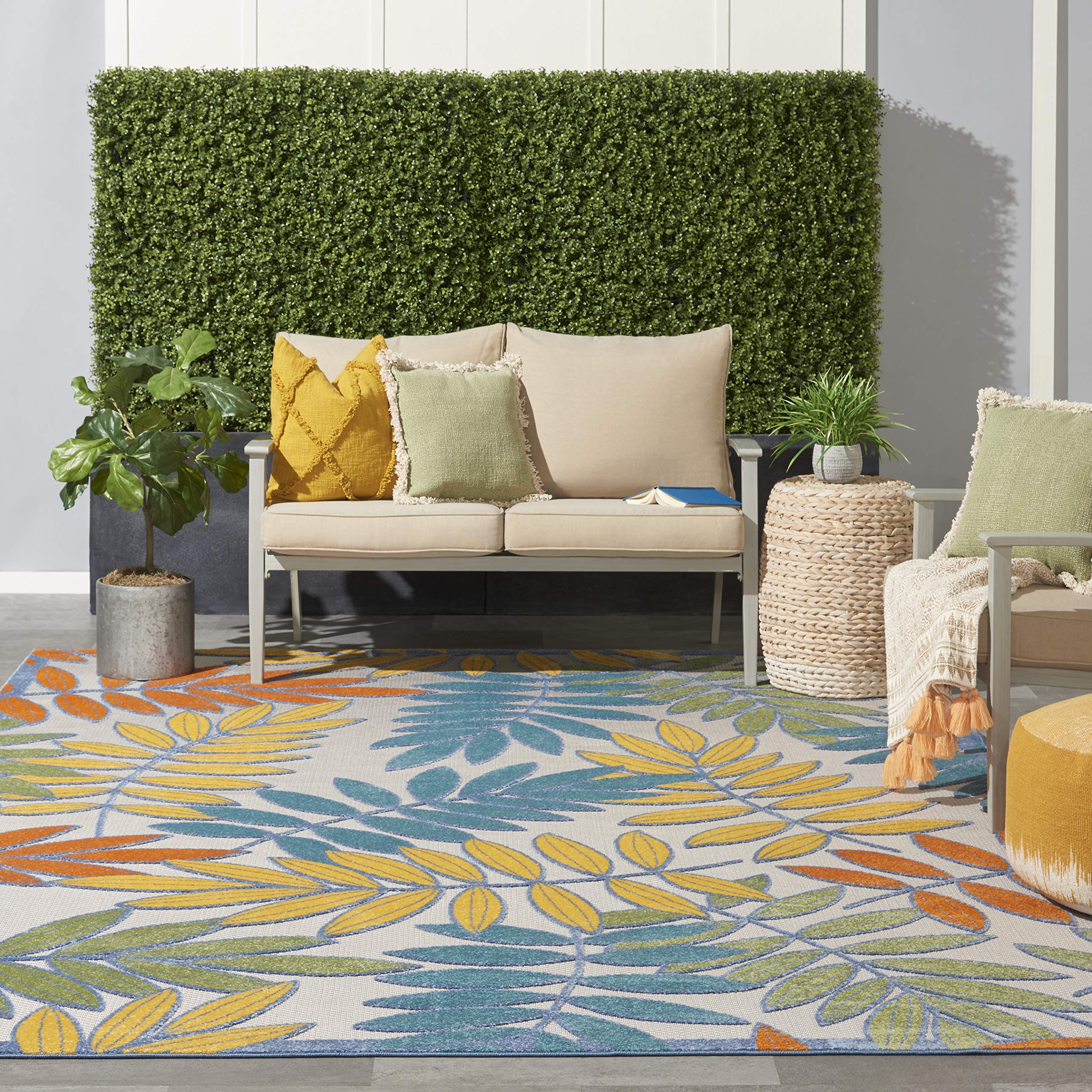 Nourison Aloha Hawaiian Tropical Floral Area Rug - Soft Non-Slip Living Room Bedroom Decor for Beach House & Boho Style Homes