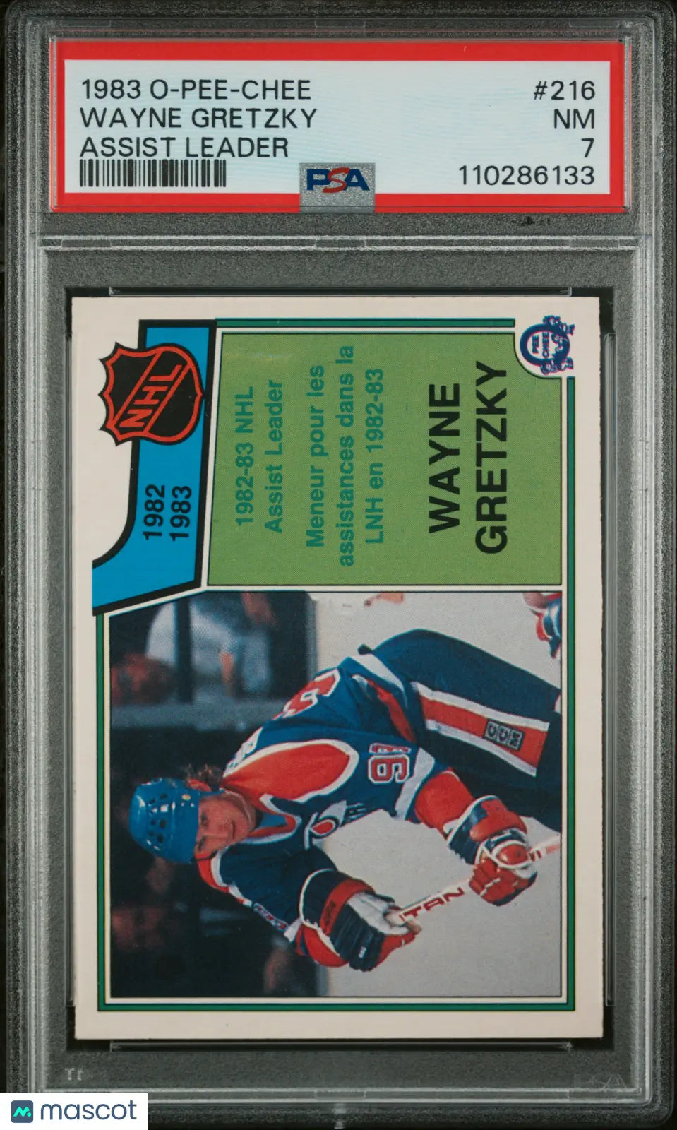 1983 O-Pee-Chee Wayne Gretzky #216 Hockey Card - PSA 7 NM - NHL Assist Leader - Vintage Sports Collectible for Display & Investment