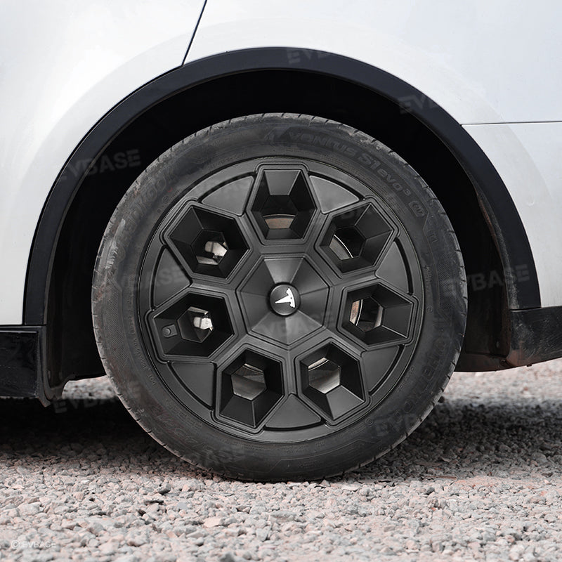 Tesla Model Y 19-Inch Hex Wedge Wheel Covers - Matte Black Honeycomb Hubcaps with Rim Protector | Stylish & Durable Alloy Wheel Covers for Enhanced Protection & Performance | Perfect for Daily Commute, Road Trips & Car Customization