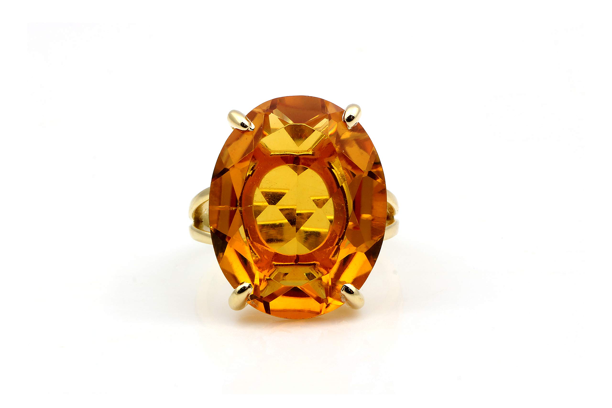 14K Gold Oval Citrine Ring for Women - Elegant Vibrant Citrine Jewelry, Fashion & Bridal Gift - Choose Size & Finish - Comes with Fancy Gift Box - Perfect for Weddings, Anniversaries & Special Occasions