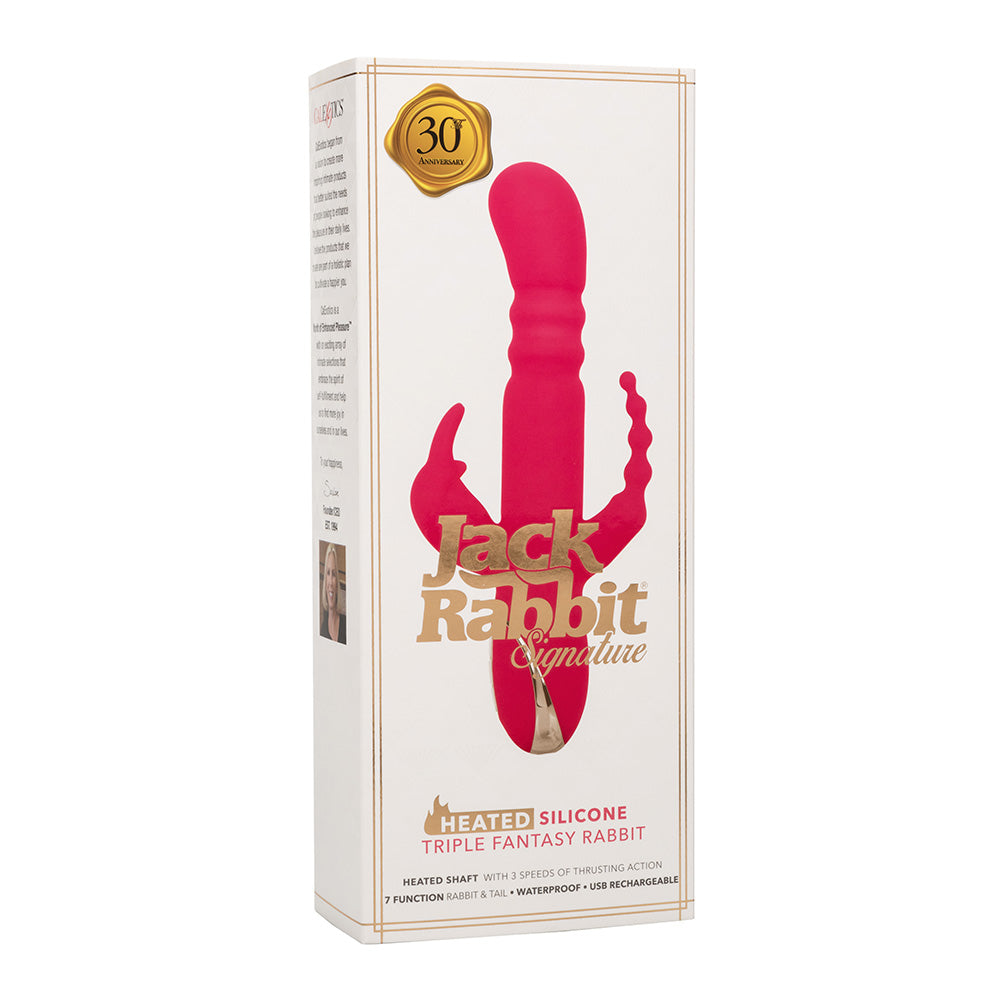 Jack Rabbit Signature Heated Silicone Triple Fantasy Rabbit Vibrator - Waterproof G-Spot & Clitoral Stimulator for Women - Perfect for Couples Play & Solo Pleasure
