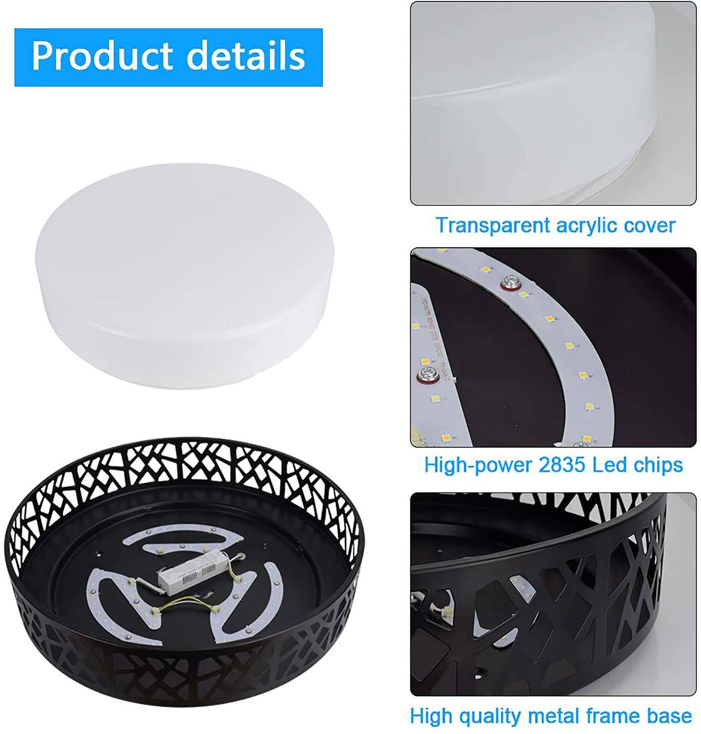 Dimmable 35W LED Ceiling Light with Remote Control - Round Flush Mount Black Ceiling Lamp, 3 Color Changeable (3000K-6000K) for Bedroom, Kitchen, Dining Room, Office, Hall & Kids' Room - Modern Lighting with Timer Function for Home & Commercial Spaces