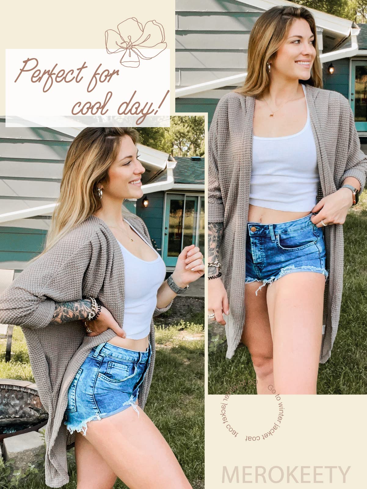 MEROKEETY Women's 2025 Fall Waffle Knit Batwing Long Sleeve Cardigan - Loose Open Front Sweater Coat for Casual Outfits & Layering | Perfect for Office, Coffee Dates & Autumn Evenings