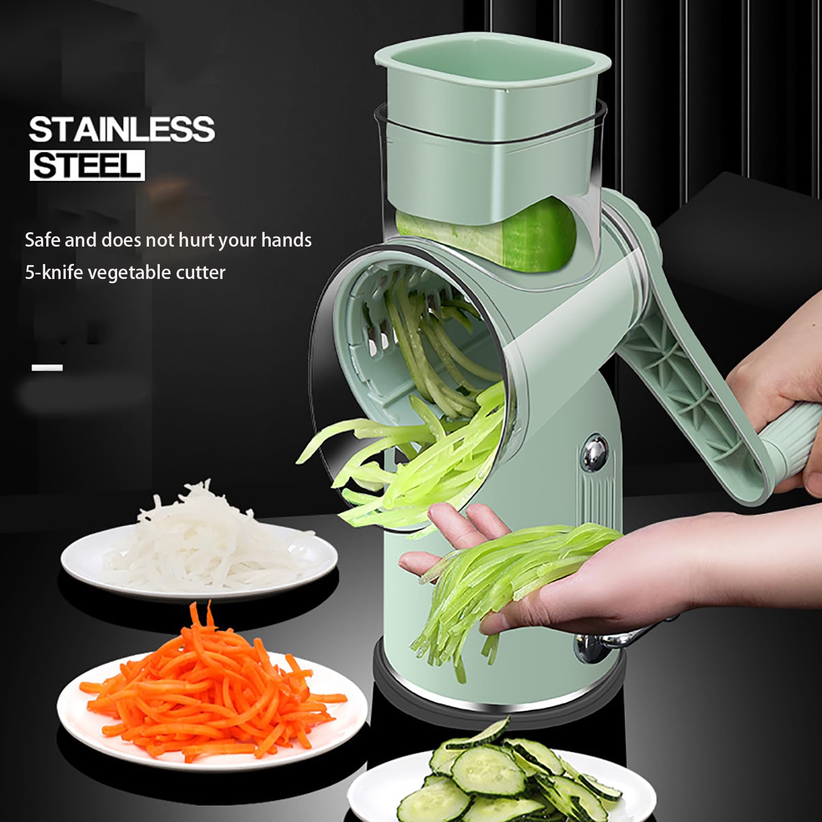 Premium Rotary Cheese Grater & Vegetable Slicer - 5 Interchangeable Blades for Fruits, Cheese & Veggies | Easy-Clean Kitchen Mandoline | Perfect for Salads, Pasta Garnish & Meal Prep (White)