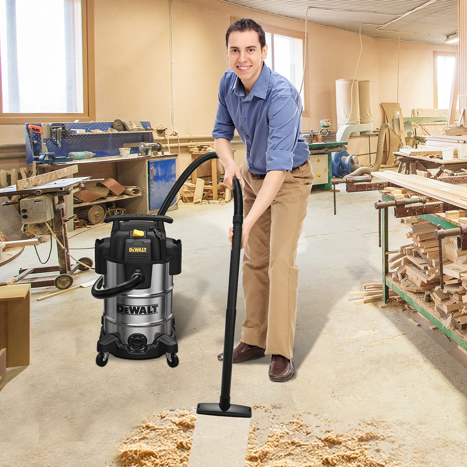 DEWALT DXV08S 8 Gallon Wet/Dry Vacuum Cleaner - 4 Peak HP Powerful Shop Vac with Stainless Steel Tank - Ideal for Home, Garage, Workshop, and Construction Site Cleaning