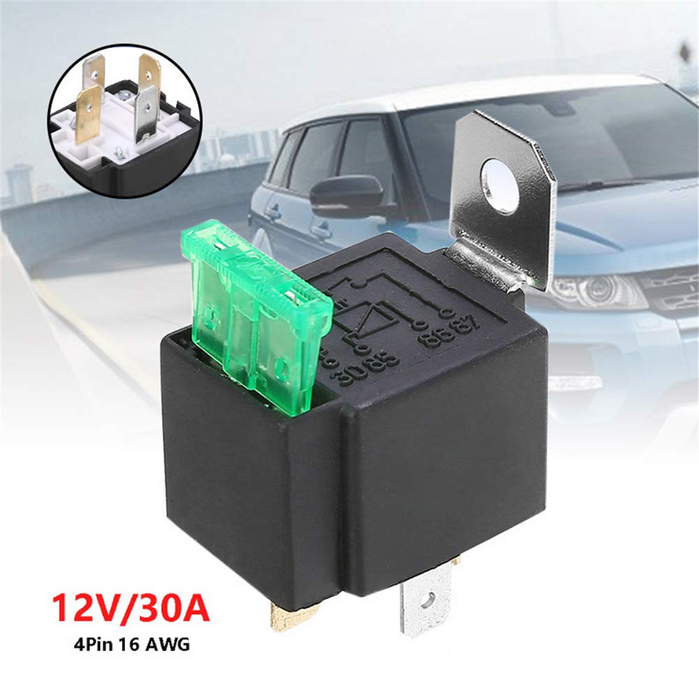 12V 30A 4 Pin DC Car Relay with 16AWG Colorful Wire Harness - Heavy Duty Automotive Starter Relay with Built-in Fuse for Car Accessories, Audio Systems, LED Lights & Vehicle Upgrades