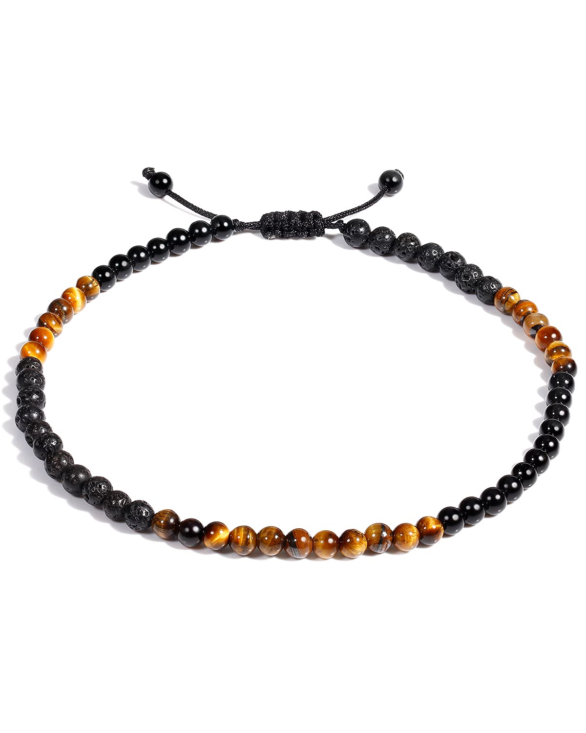 Healing Crystal Anklet Bracelet for Women - Tiger Eye, Lava Rock & Black Obsidian Gemstone Jewelry with Essential Oil Diffuser - Good Luck Charm for Yoga, Meditation & Spiritual Wellness