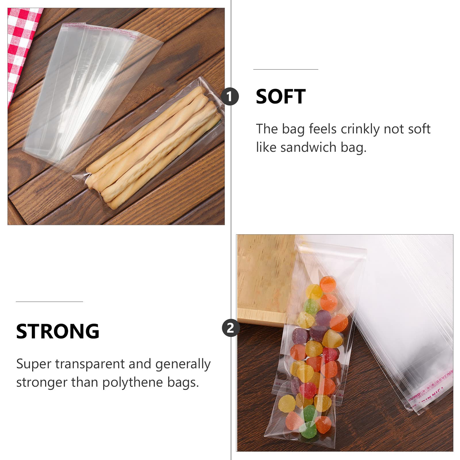 Sewroro 200pcs Clear Resealable Cellophane Bags - Self Adhesive, Slim Design for Bakery, Candy, Cookies - Perfect for Christmas, Halloween Party Favors, Gift Wrapping & Food Storage