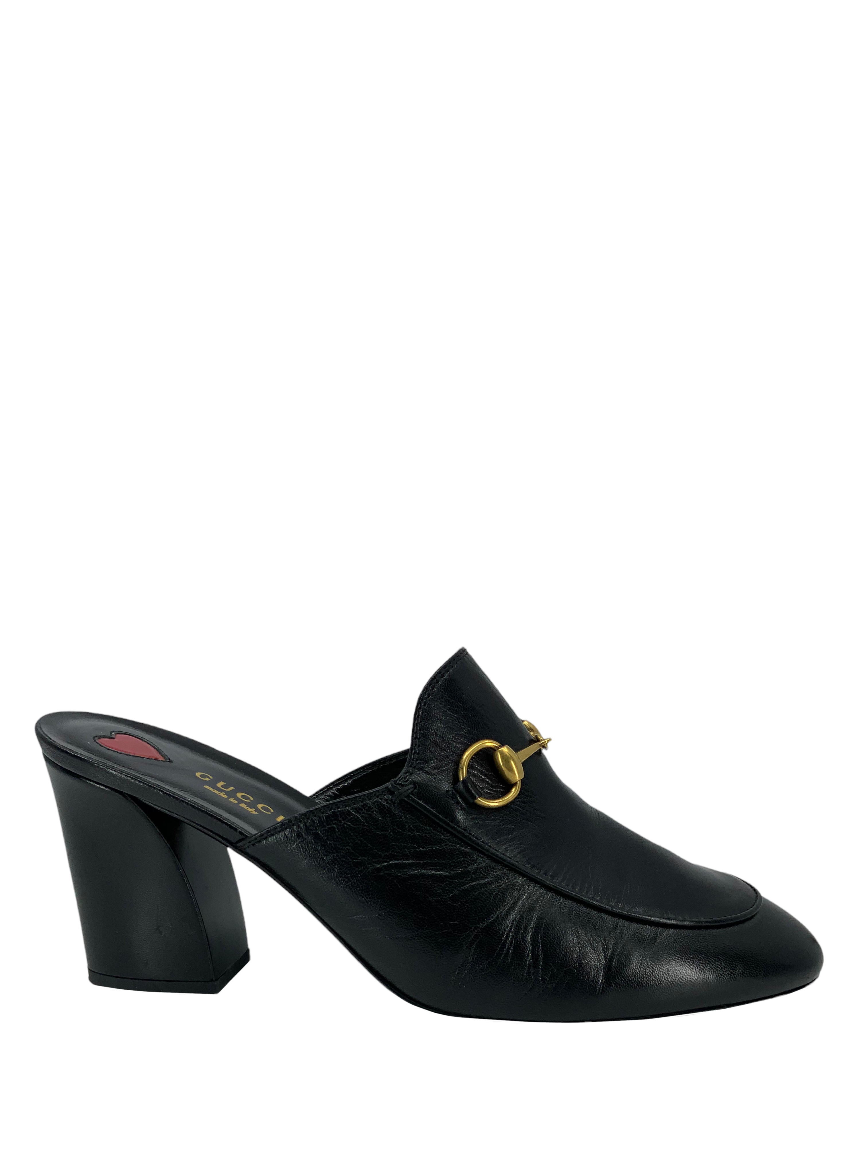Gucci Julie Princetown Horsebit Mid Heel Mules Women's Size 8.5 - Luxury Designer Slip-On Shoes for Office, Party & Special Occasions