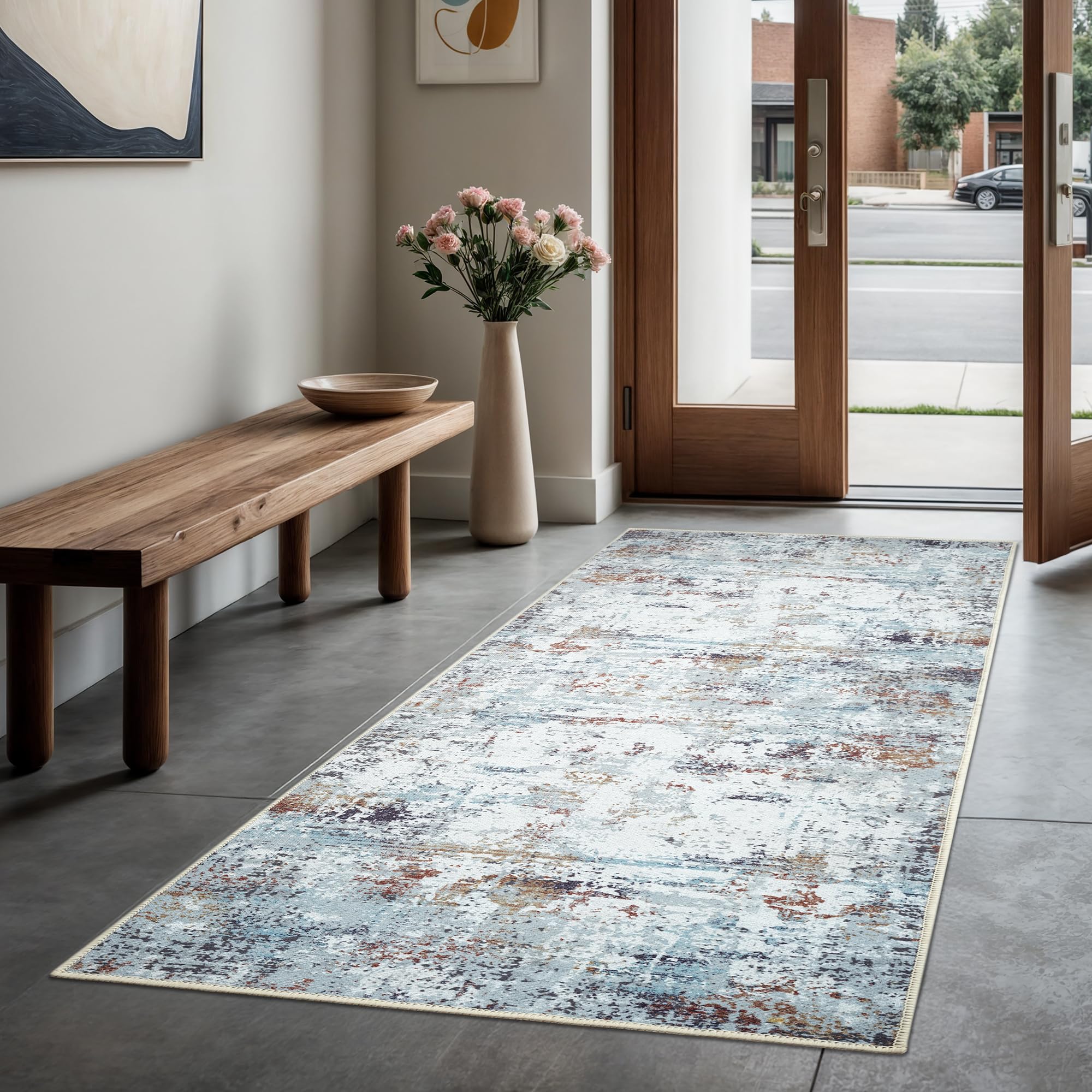 GLN Rugs Contemporary Collection - Machine Washable Modern Abstract Area Rug, Non-Slip Living Room Rug, Bedroom & Bathroom Carpet (2'6