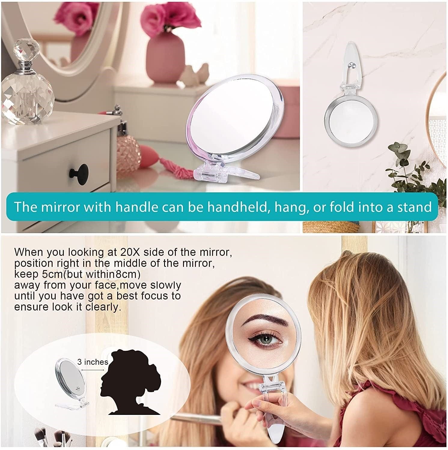 20X Magnifying Hand Mirror - Dual Sided Cosmetic Mirror for Makeup, Tweezing & Skincare (15cm) - Perfect for Precise Makeup Application, Eyebrow Grooming & Blackhead Removal at Home or Travel