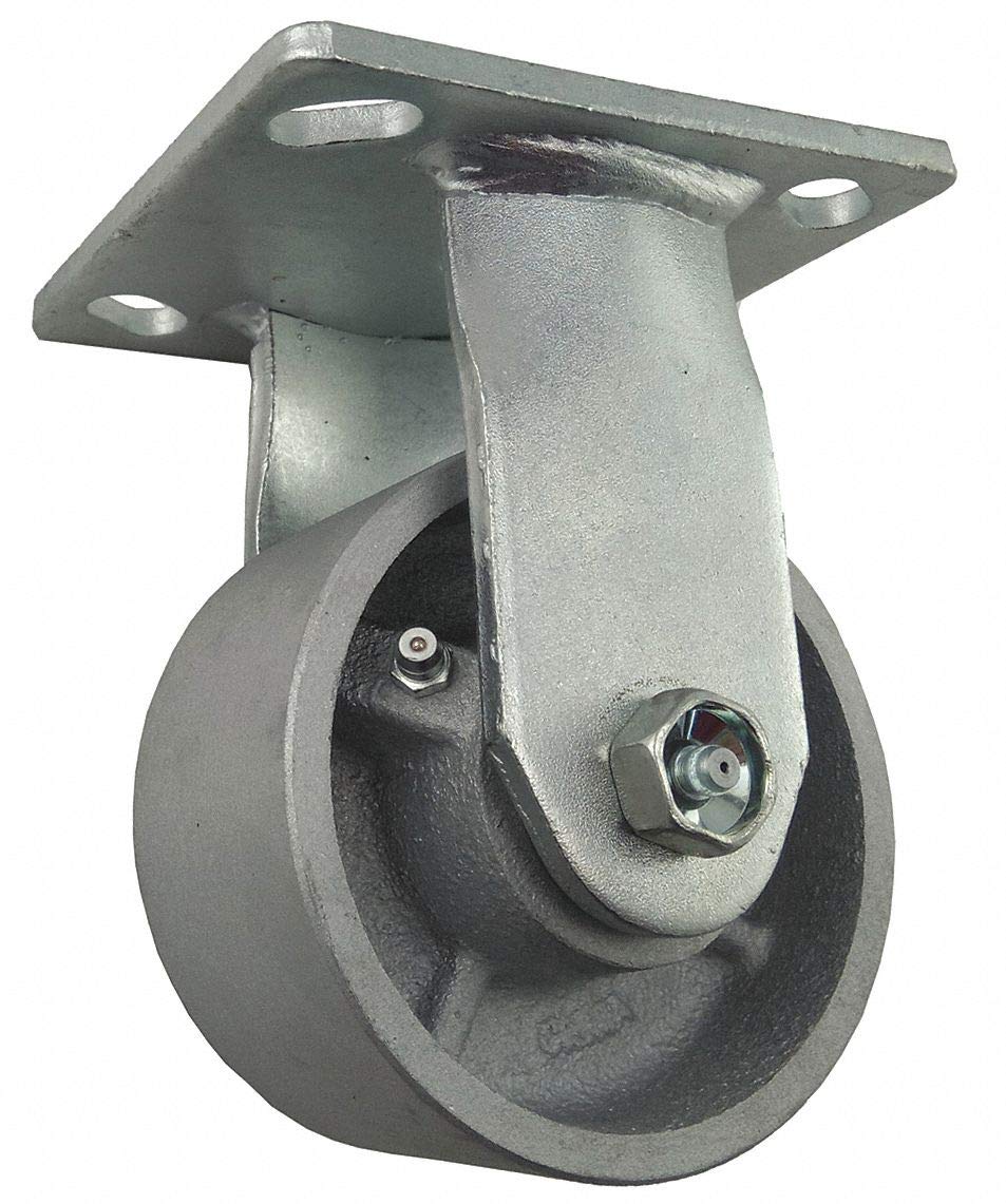 Heavy Duty 4 Inch Cast Iron Rigid Plate Caster - 700 lb Capacity - Ideal for Industrial Equipment, Workbenches, and Material Handling Carts