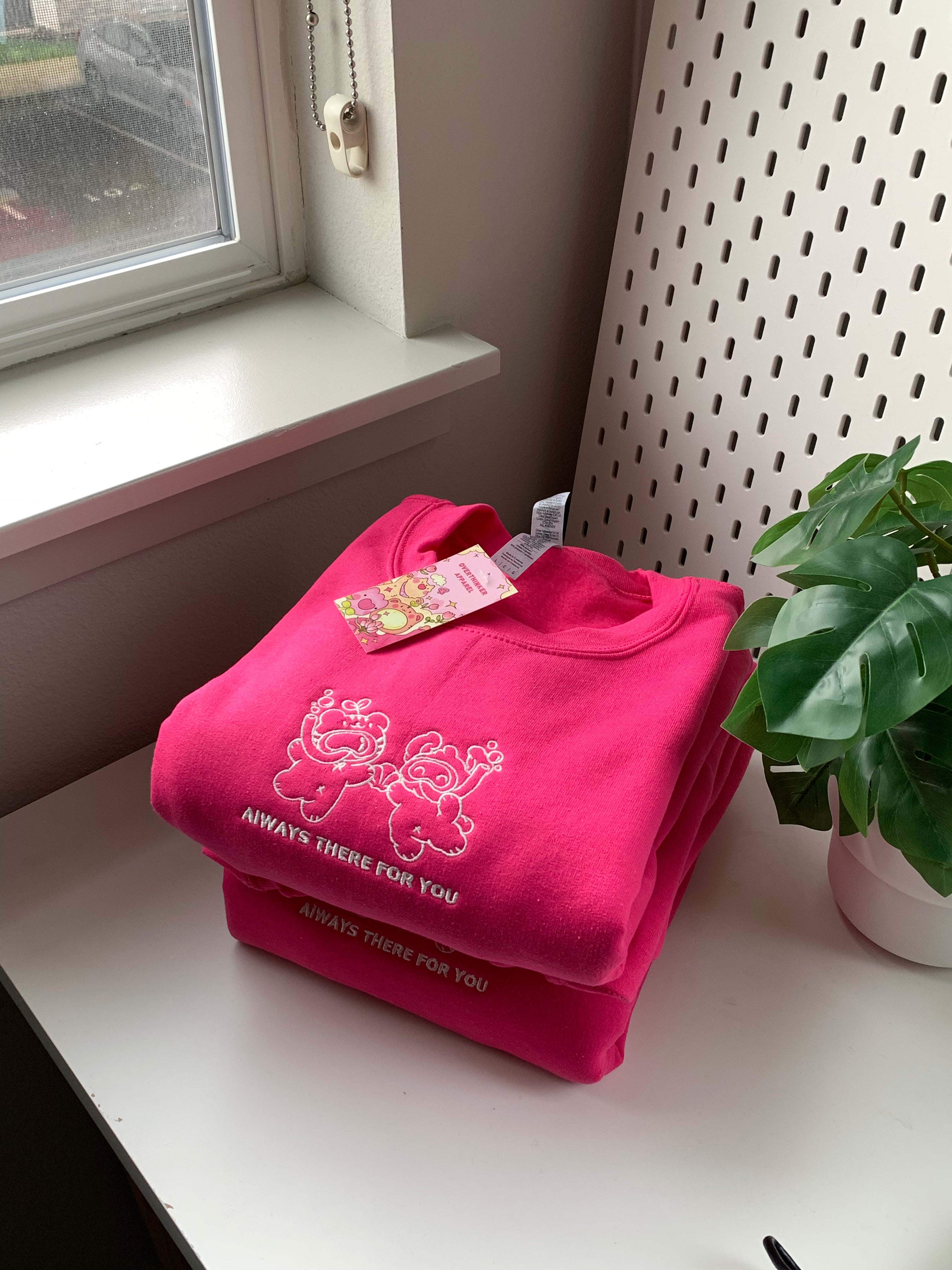 OOPSIE Always There for You Embroidered Sweatshirt - Heliconia Pink | Cute Casual Pullover for Women | Perfect for Coffee Dates, Weekend Outings & Cozy Loungewear